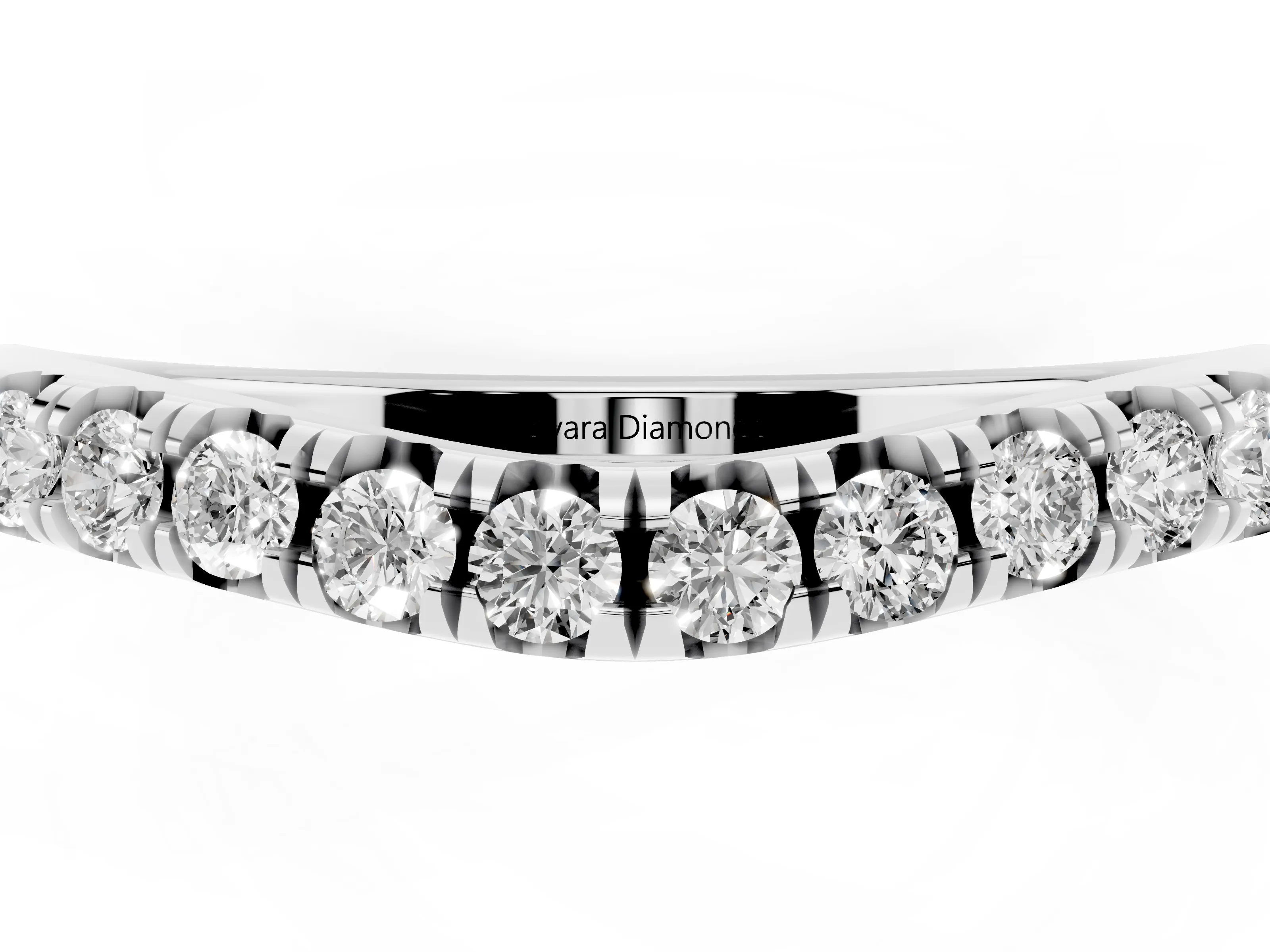 Round Diamond Curved Pavé Band Set in Silver with Shared Prong Row
