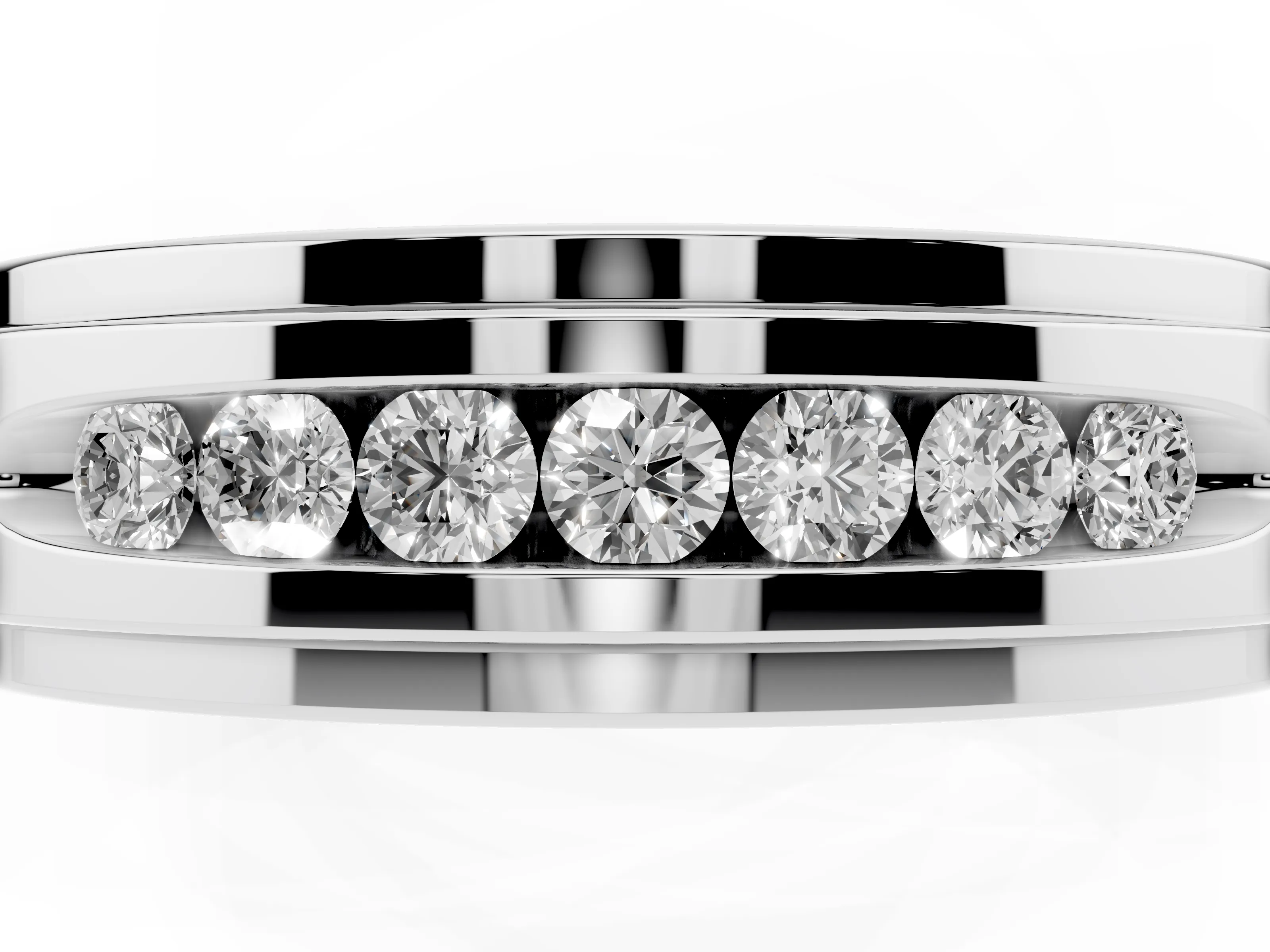 Round Diamond Seven-Stone Channel Mens Band Set in Platinum with Recessed Setting