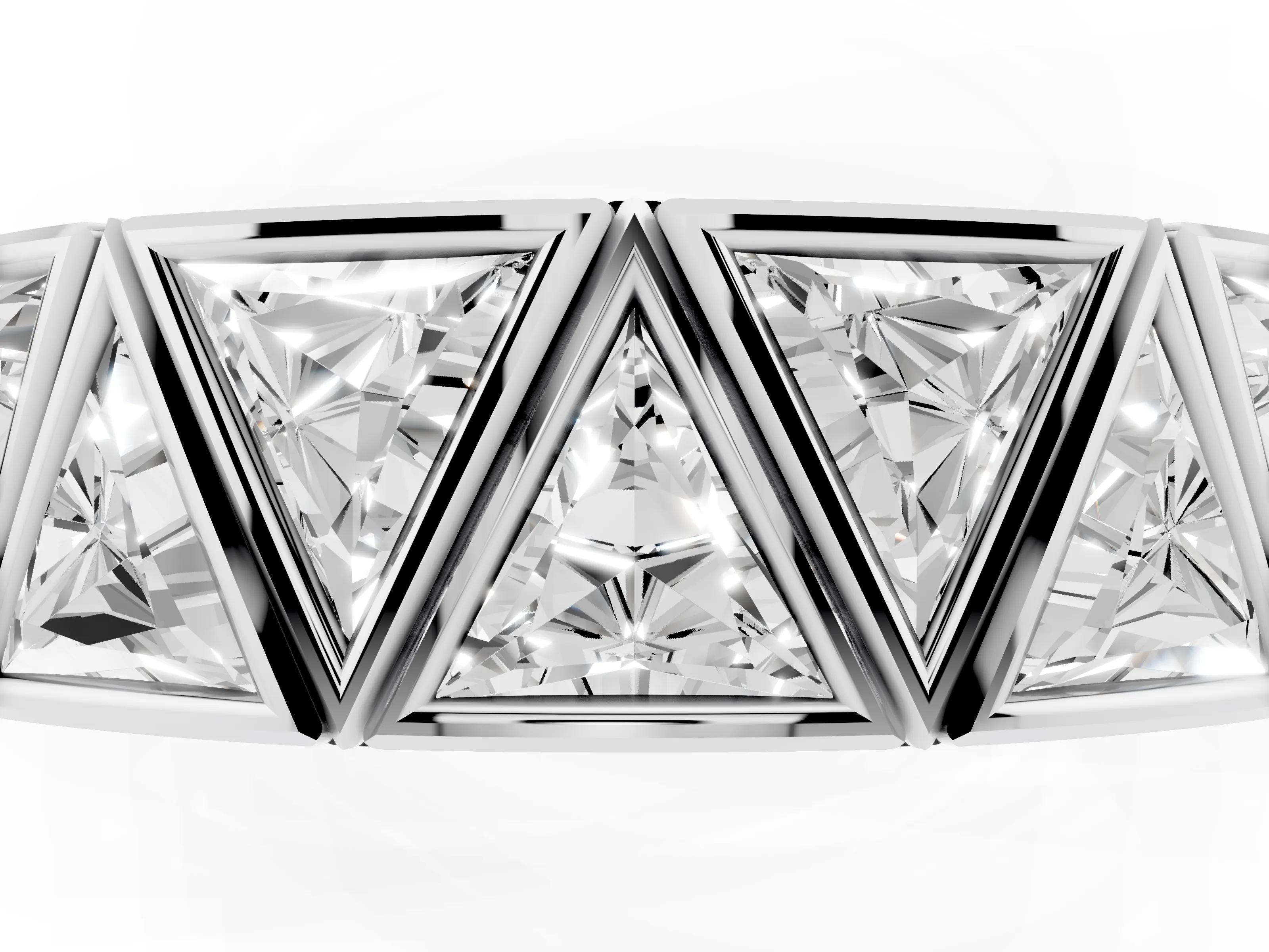 Triangle Diamond Geometric Mens Band Set in Silver with Framed Sections