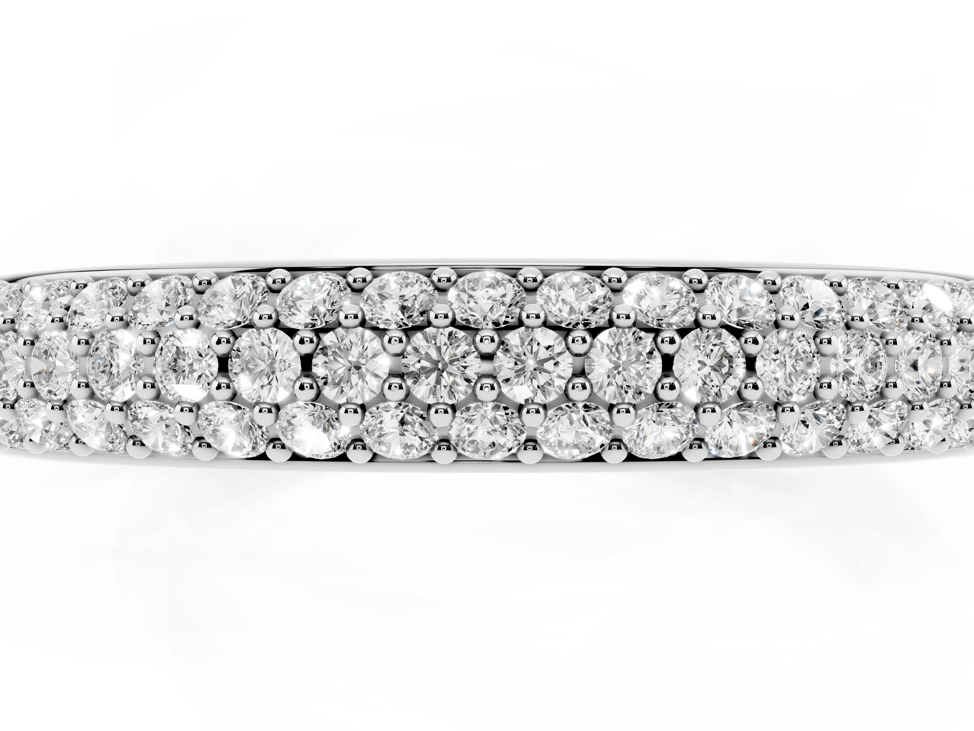 Round Diamond Three-Row Pavé Eternity Band Set in White gold with Shared Prongs