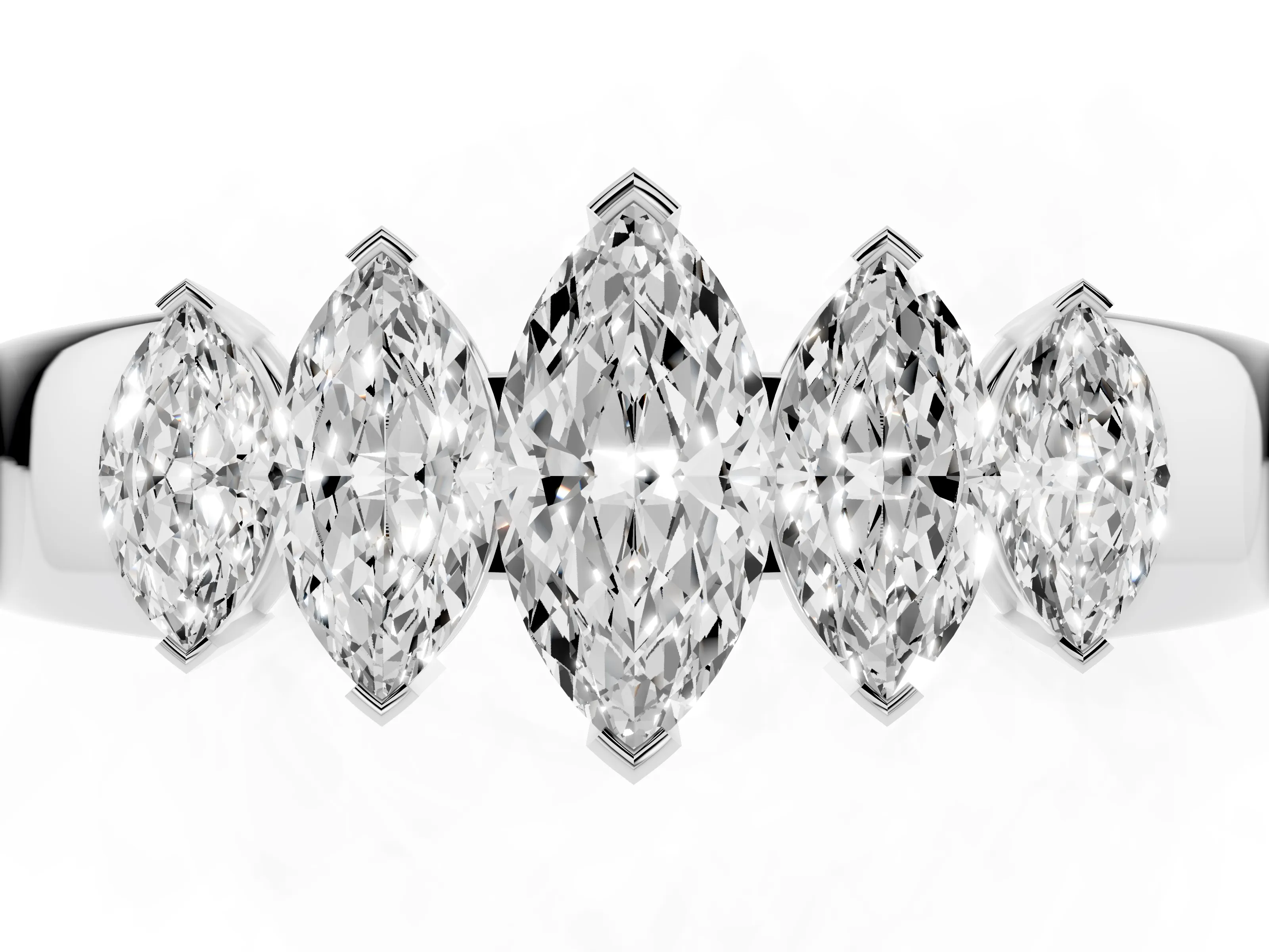 Marquise Diamond Five-Stone Band Set in Silver with Bar Setting