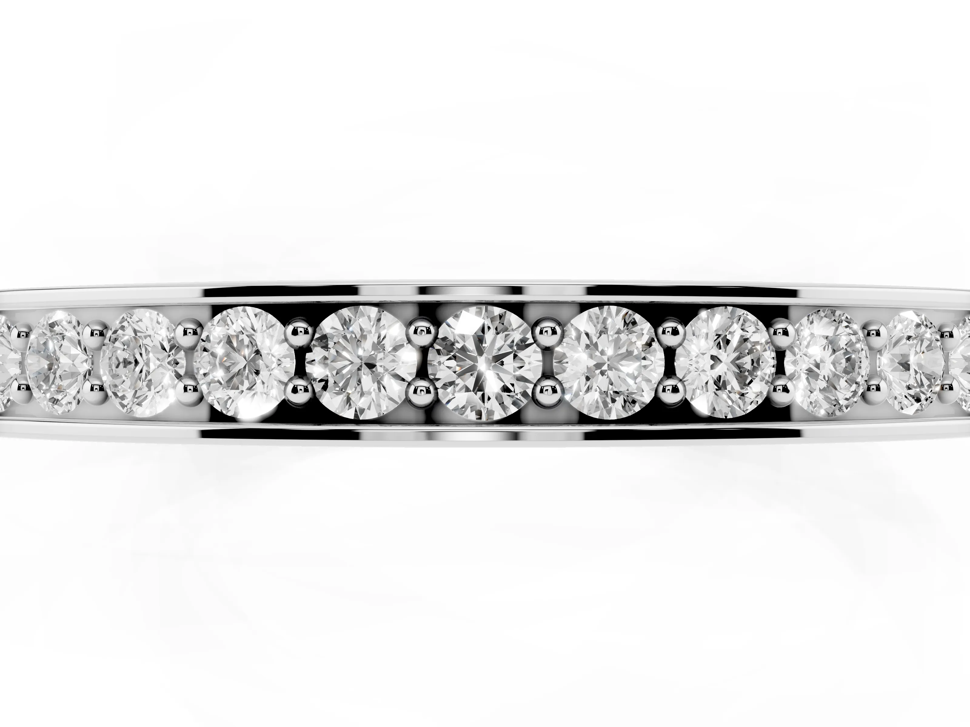 Round Cut Diamond Pavé Eternity Band Set in White gold with Channel Walls