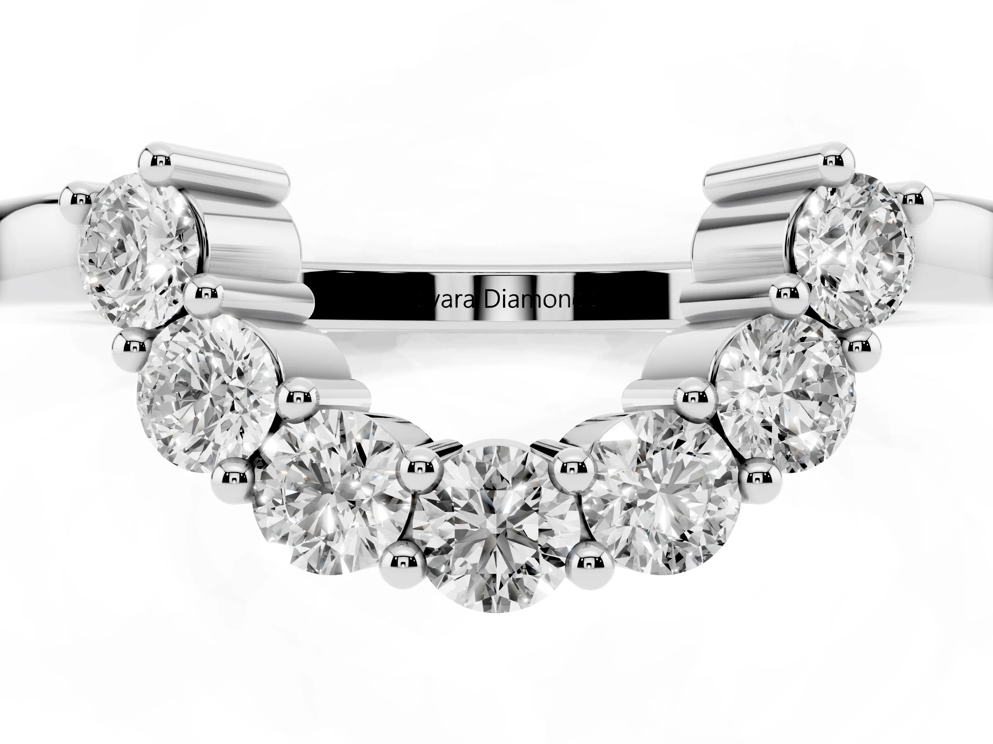 Round Diamond Curved Pavé Band Set in White gold with Prong Setting