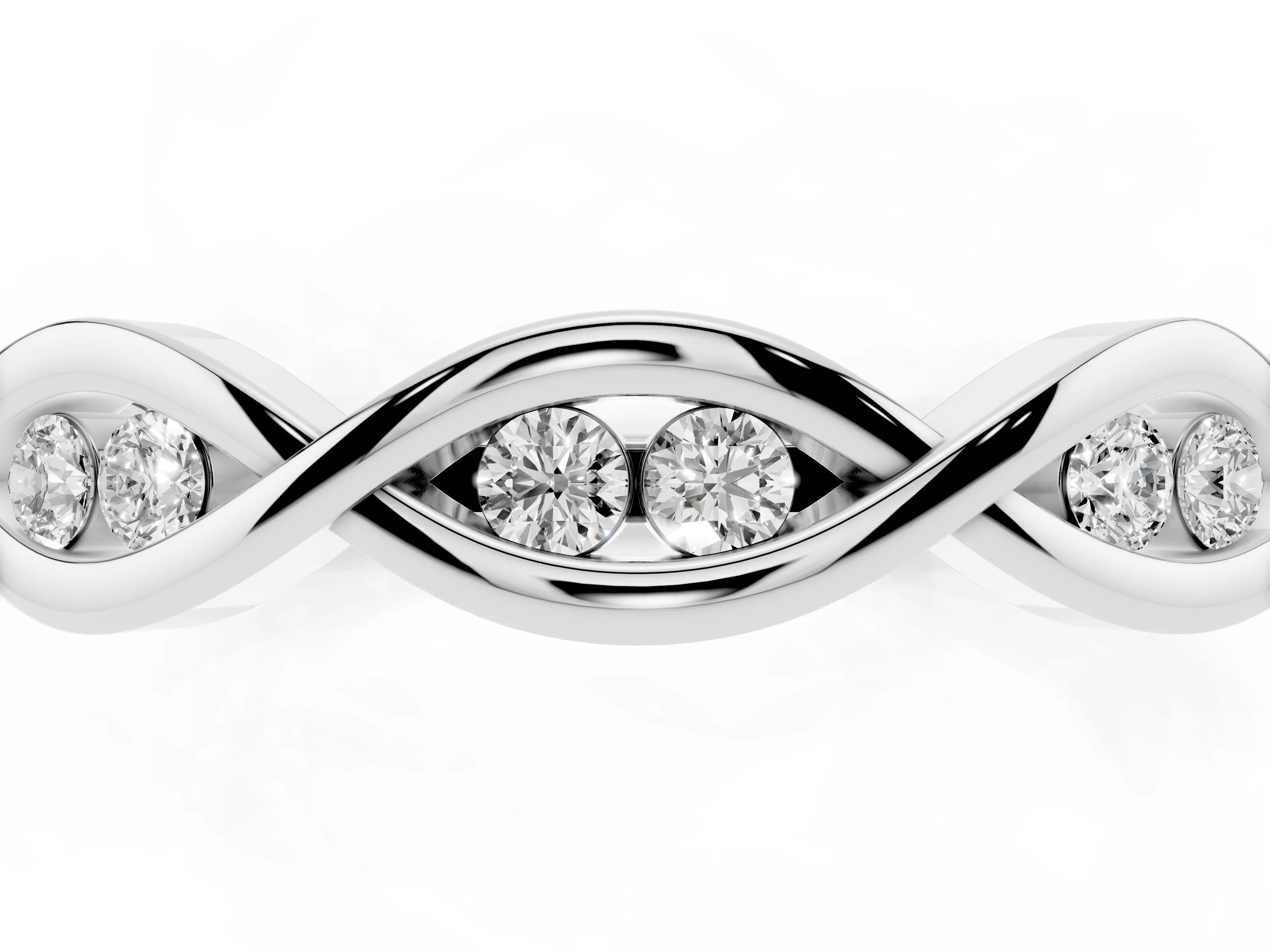 Round Diamond Twist Eternity Band Set in Silver with Bezel Setting