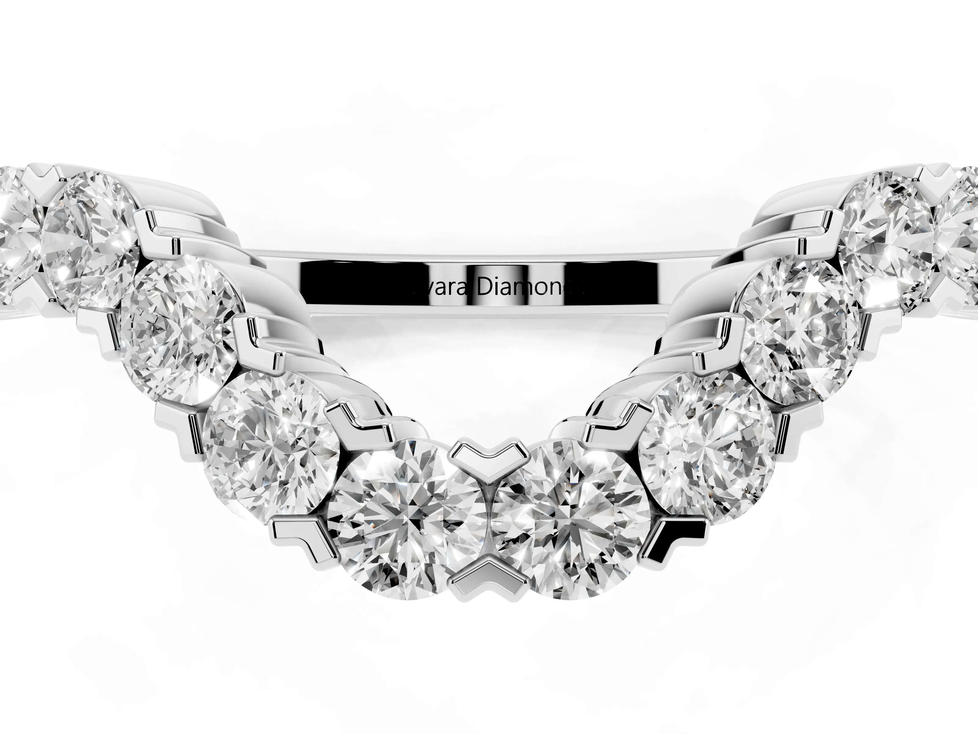 Round Diamond V-Shaped Pavé Band Set in Platinum with Prong Setting