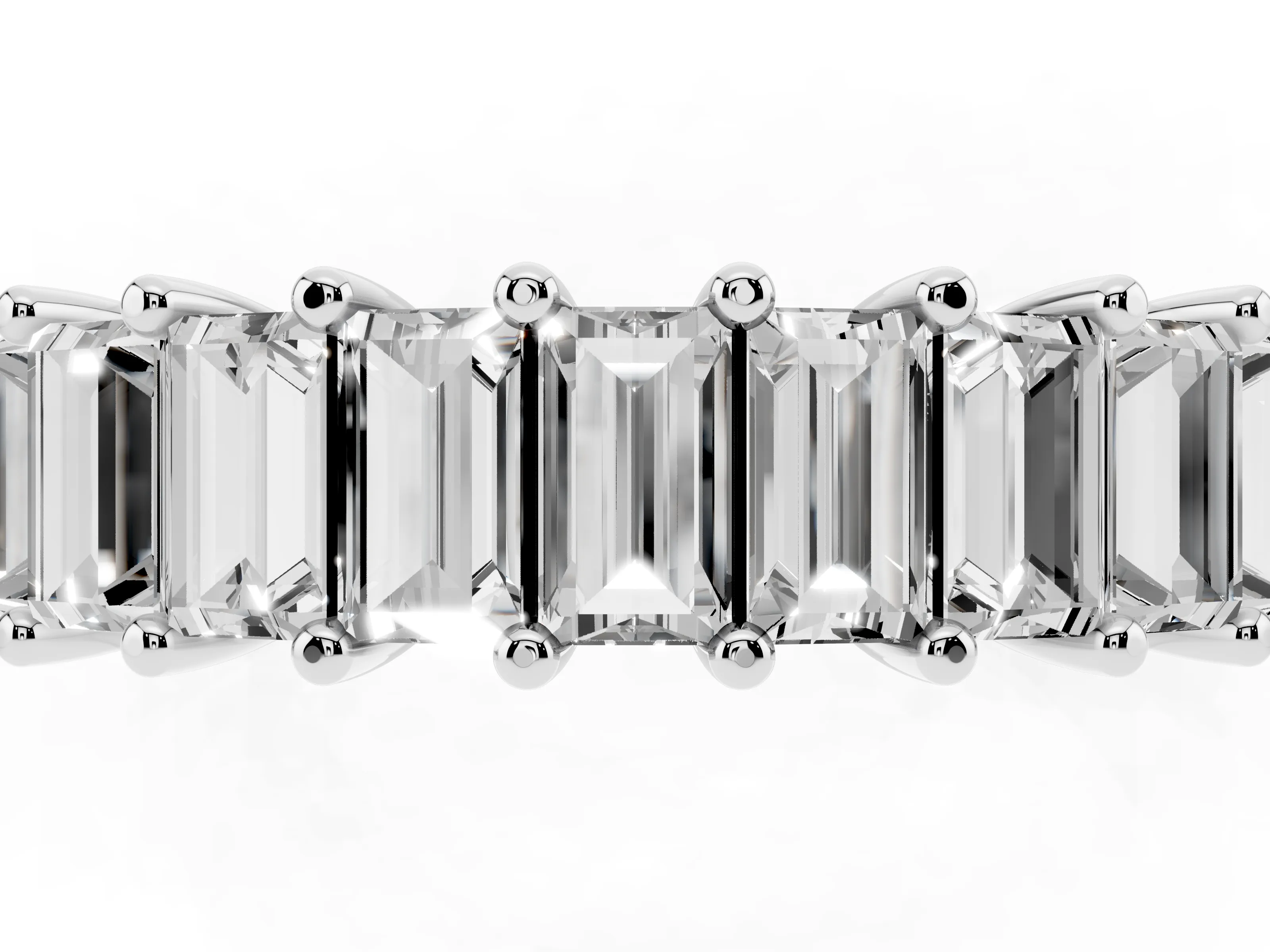 Baguette Diamond Half Eternity Band Set in Silver with Shared Prong Setting
