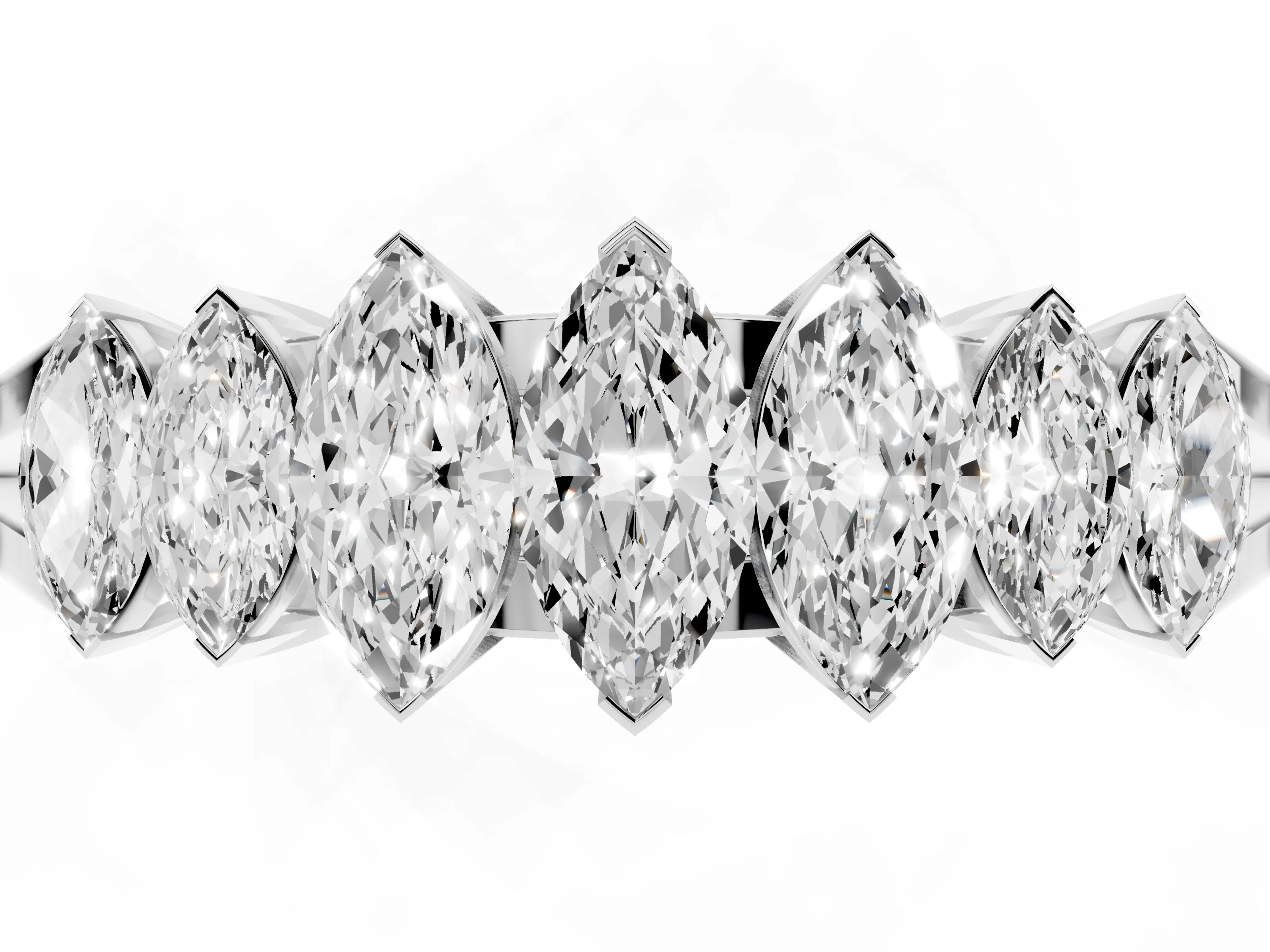 Marquise Diamond Half Eternity Band Set in White gold with Seven Prong-Set Stones