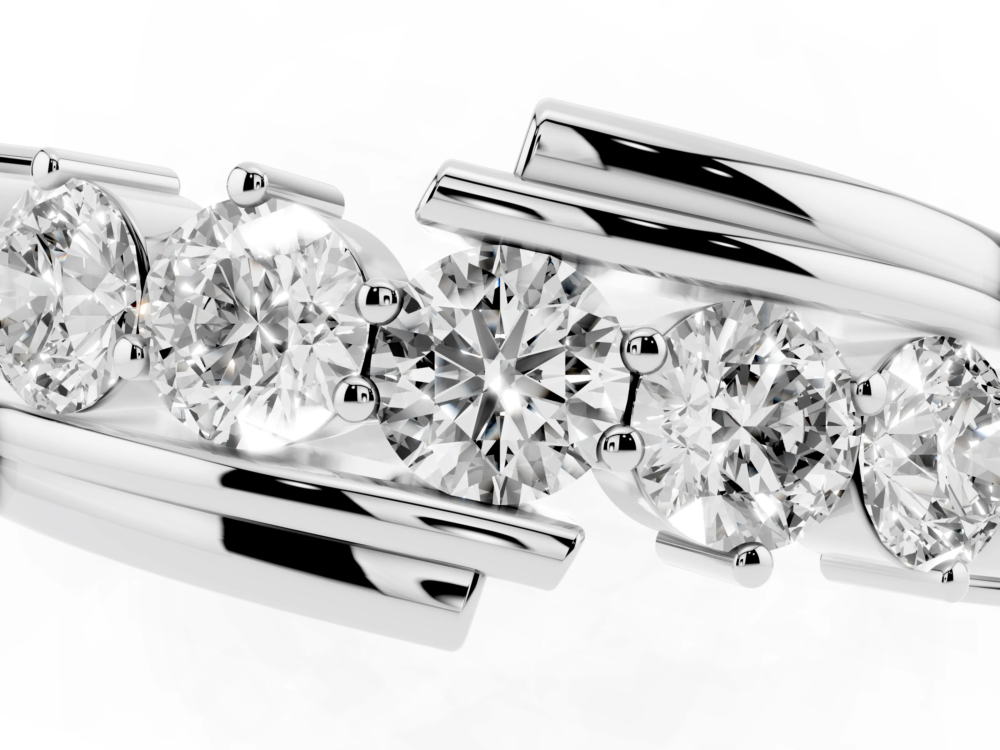 Round Diamond Wave Band Set in Platinum with Channel and Shared Prong Setting