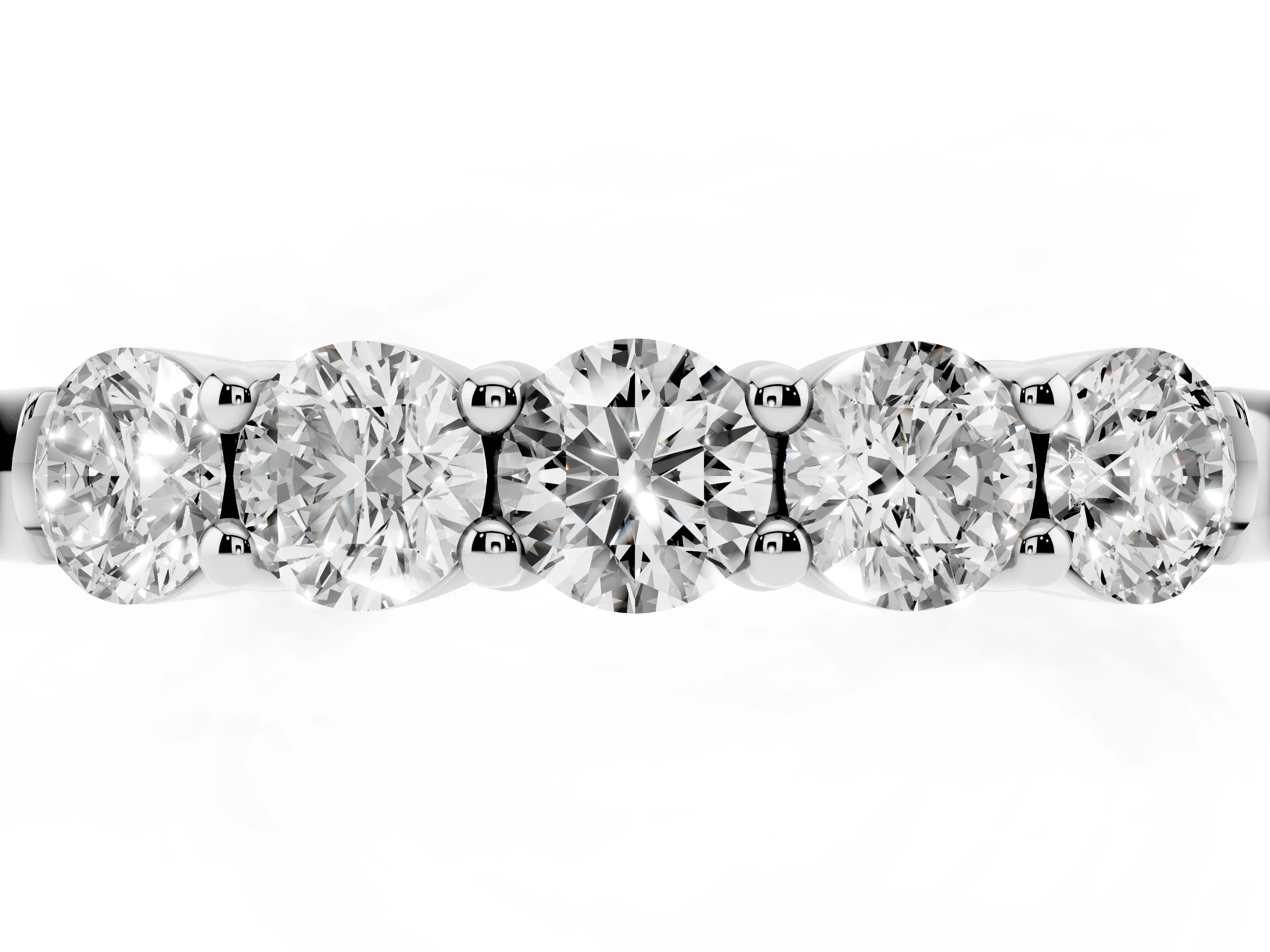 Five-Stone Round Diamond Channel Band Set in Silver with Shared Prong Setting
