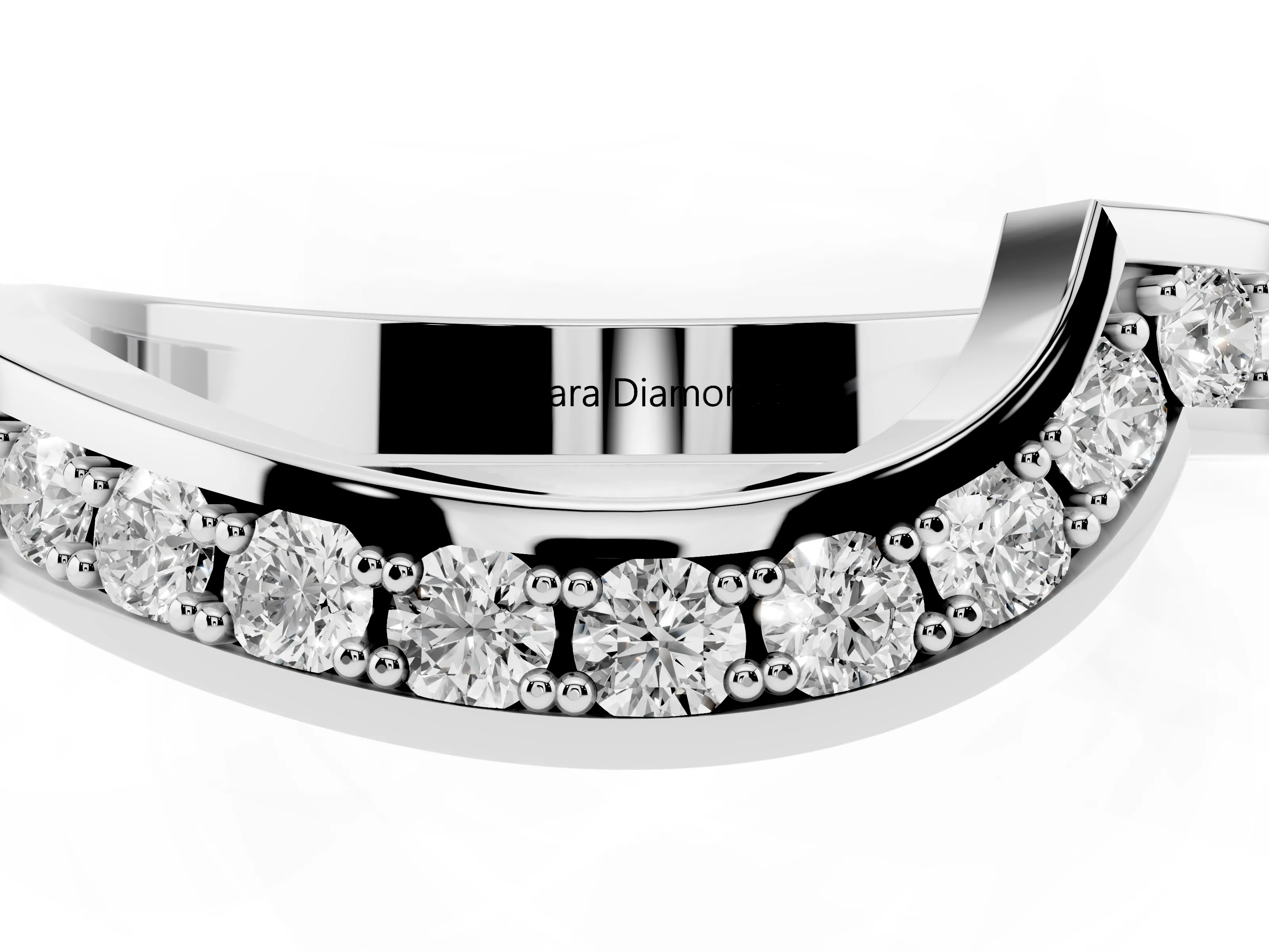 Round Diamond Curved Wedding Band Set in Platinum with Pavé Channel Setting