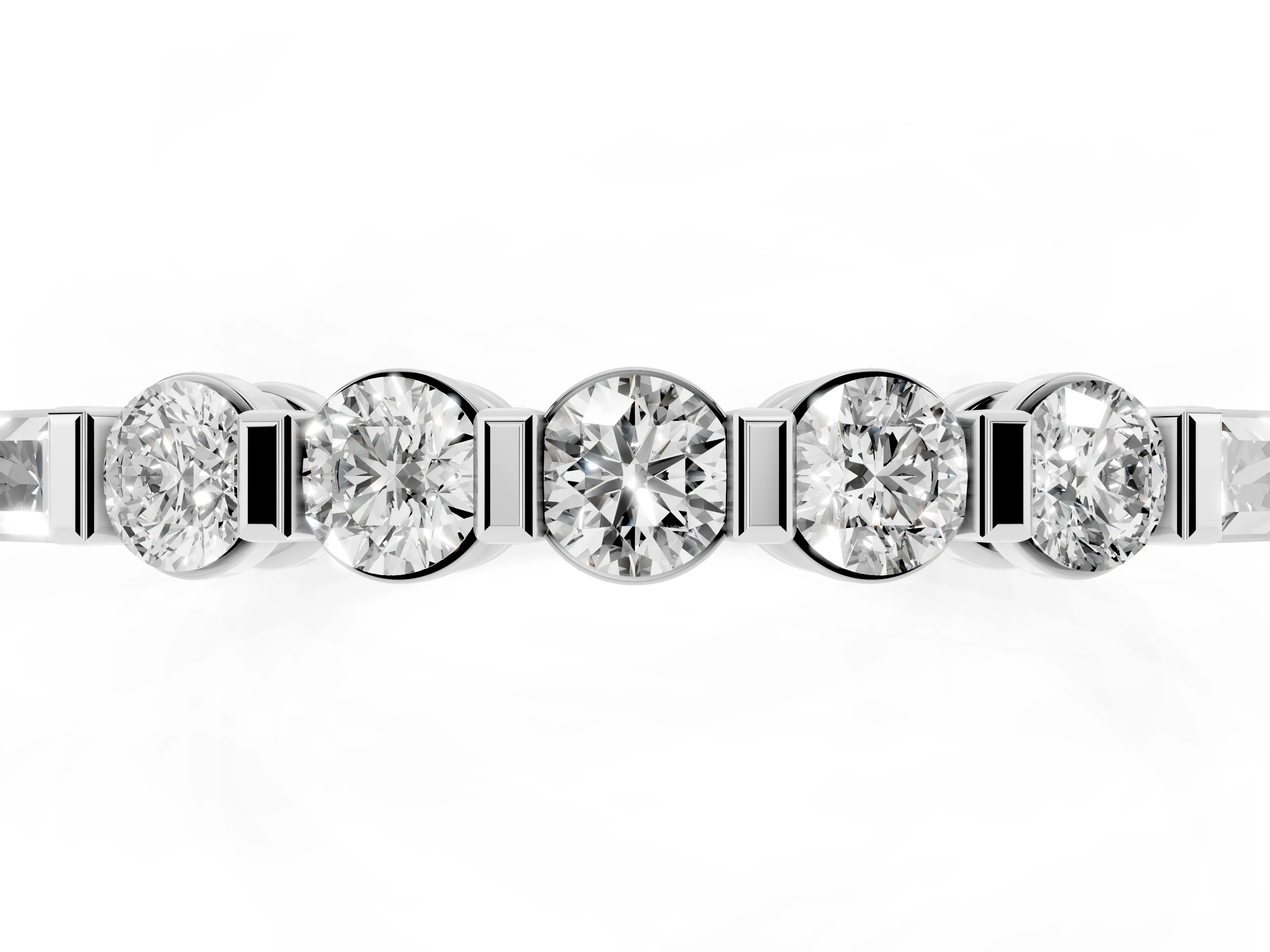 Round and Baguette Diamond Half Eternity Band Set in Platinum with Prong Setting