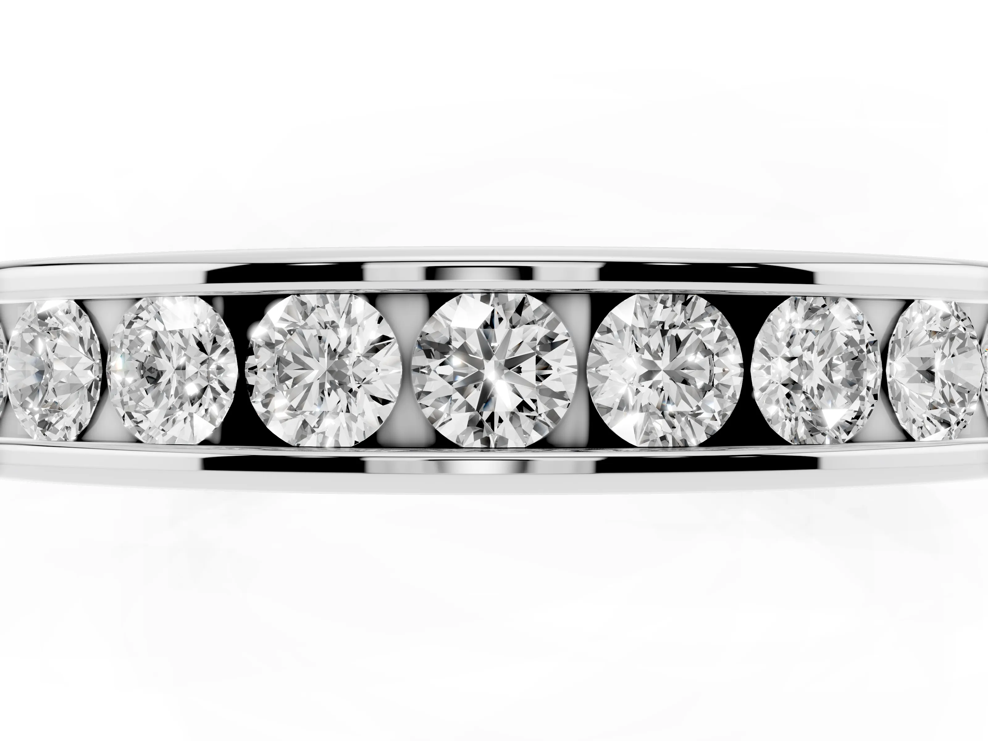 Round Diamond Channel Eternity Band Set in Platinum with Smooth Metal Walls
