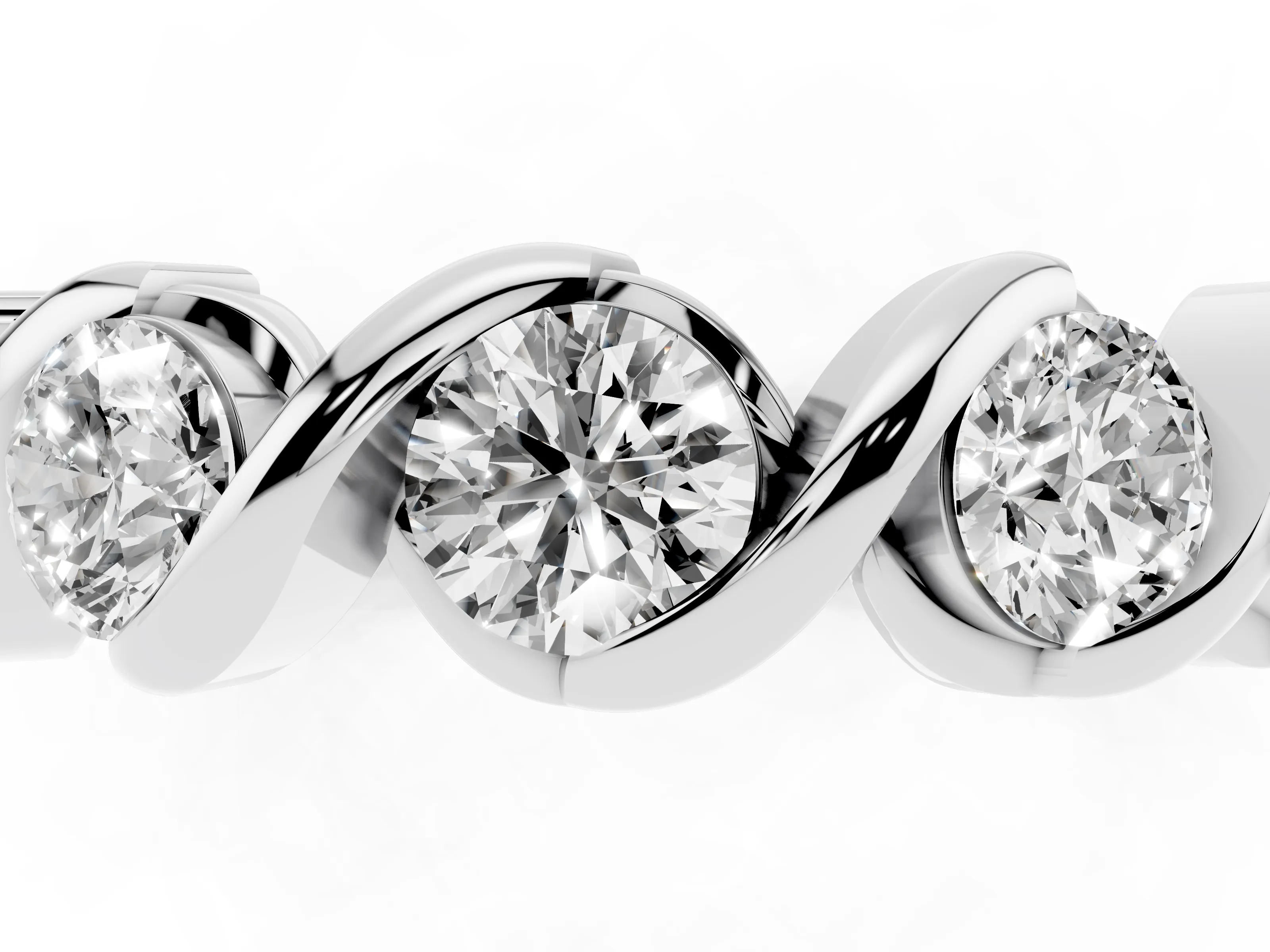 Round Diamond Flowing Wave Band Set in Silver with Channel Walls and Shared Prongs