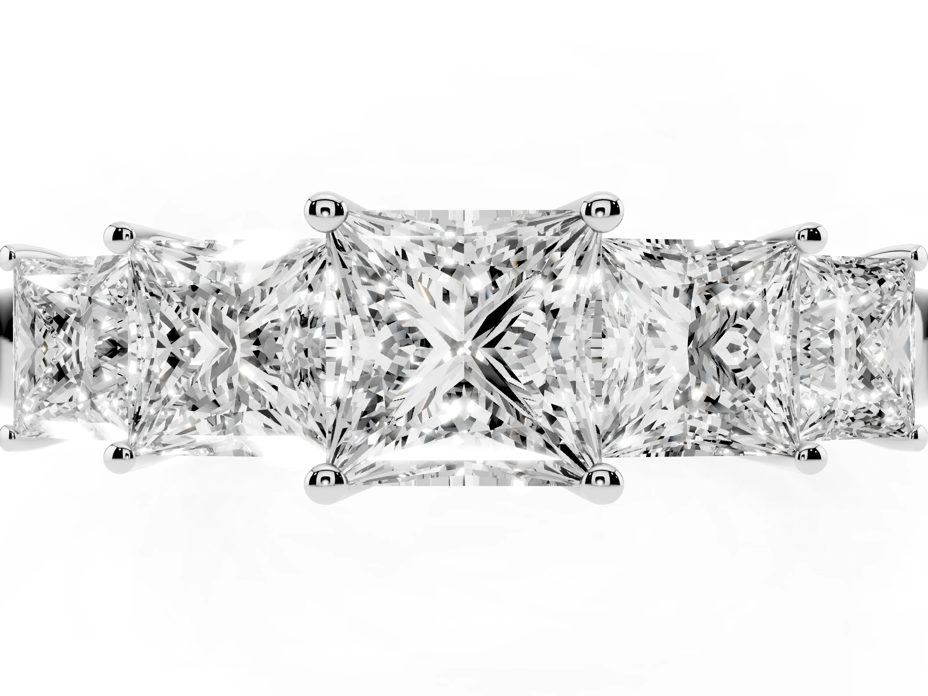 Princess Cut Diamond Five-Stone Ring Set in Silver with Individual Prong Settings