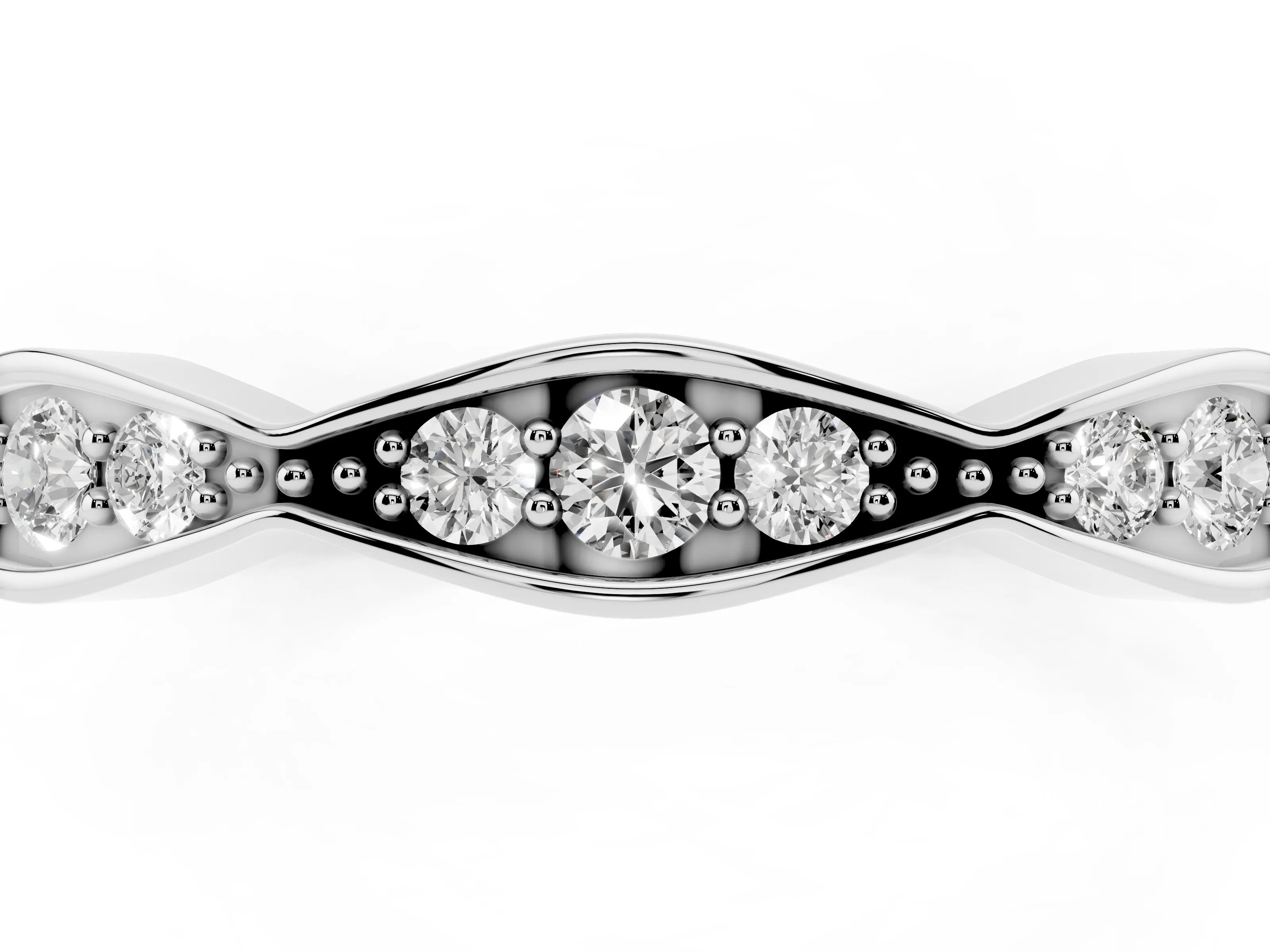 Round Diamond Scalloped Pavé Eternity Band Set in Silver