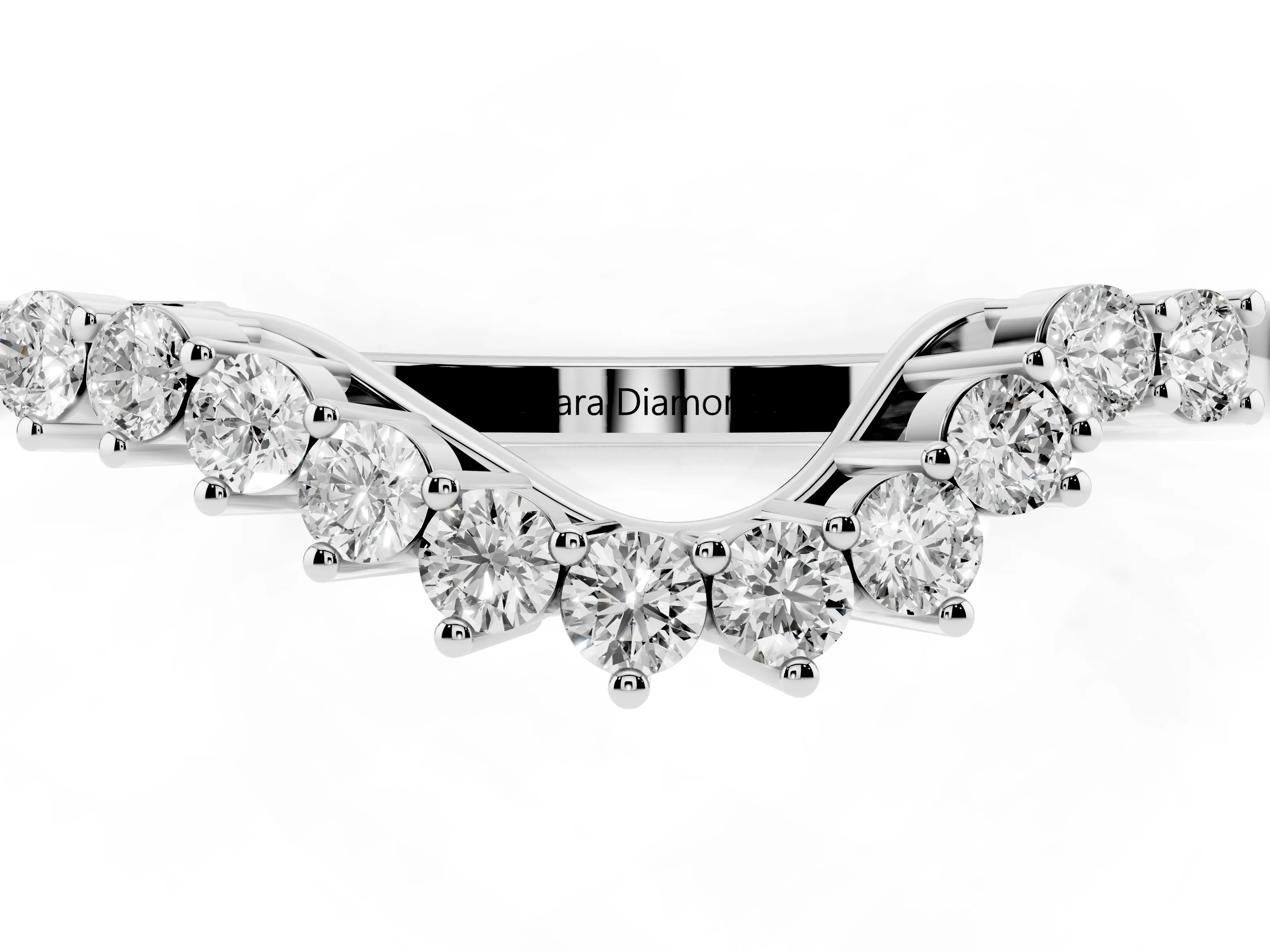 Round Diamond V-Shaped Band Set in Silver with Prong-Set Row