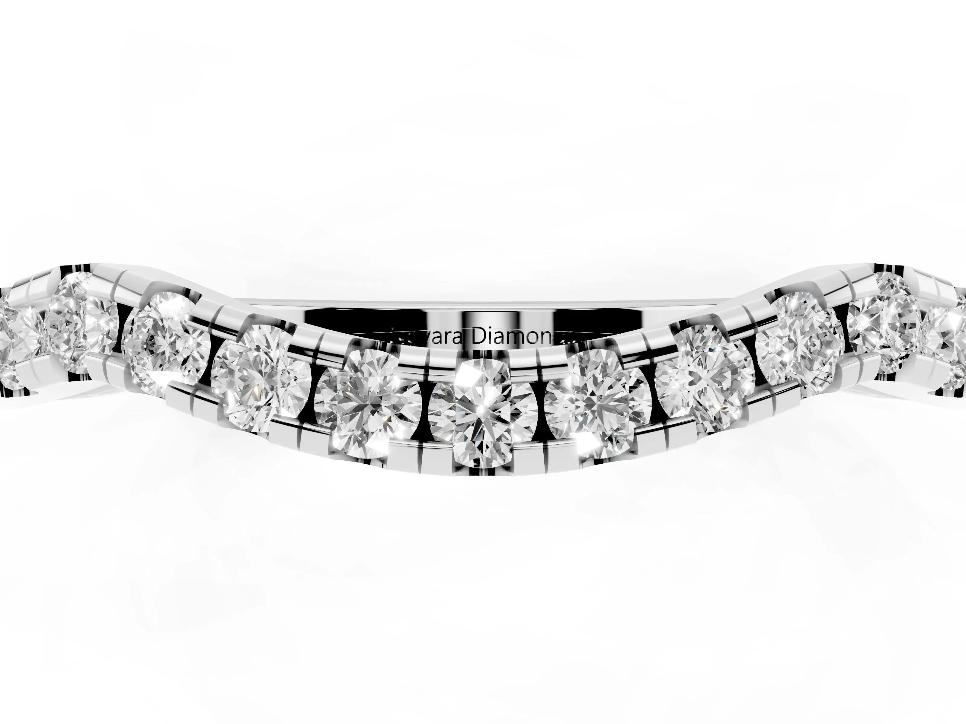 Round Diamond Curved Pavé Eternity Band Set in Silver with Shared Prongs