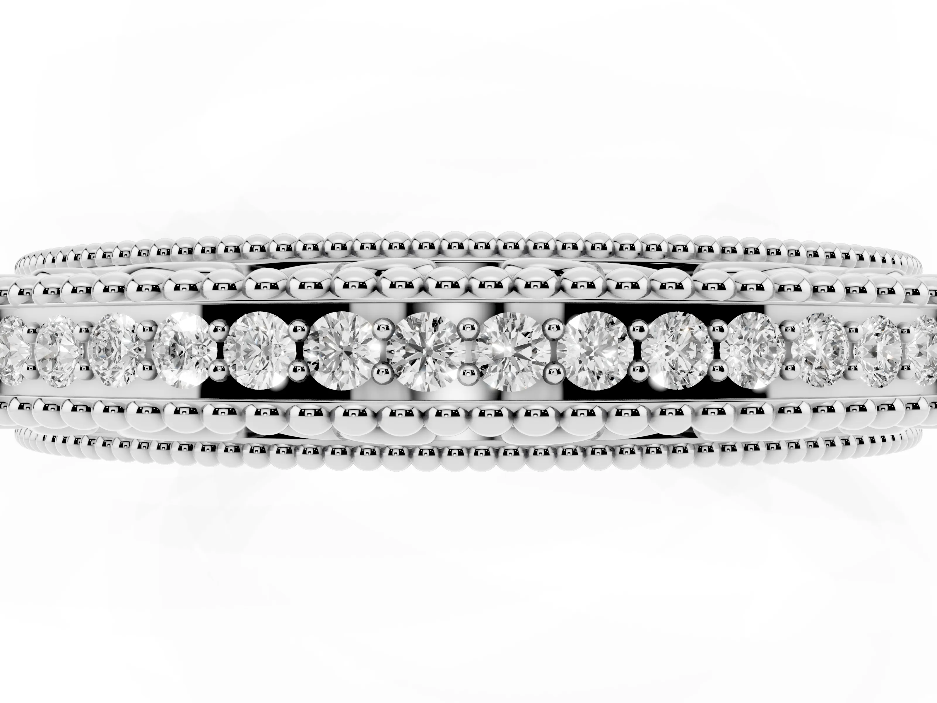 Round Diamond Pavé Eternity Band Set in White gold with Milgrain Edges