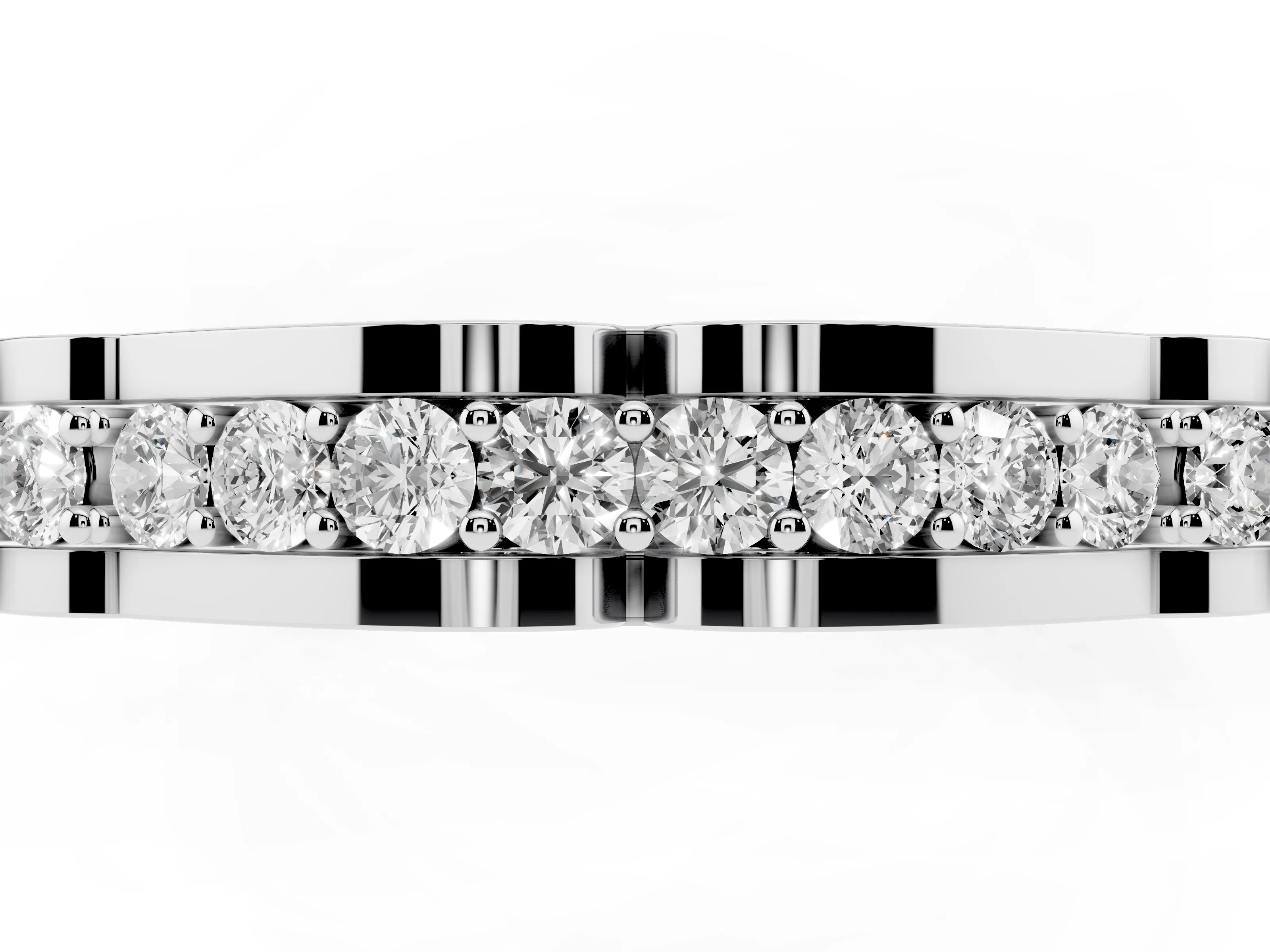 Round Diamond Channel Band Set in Platinum with Straight Stone Row