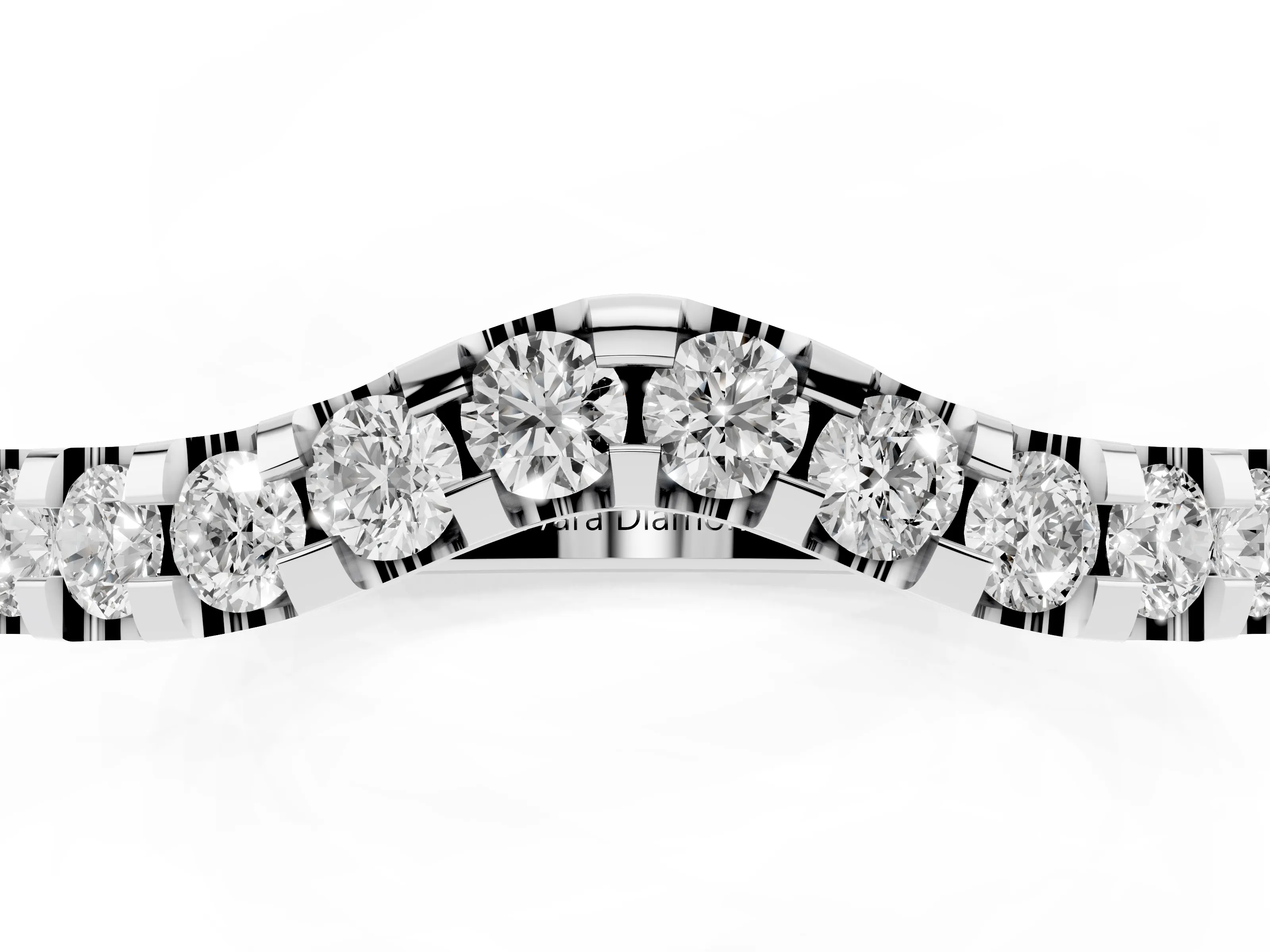 Round Diamond Curved Half Eternity Ring Set in Platinum with Shared Prong Setting