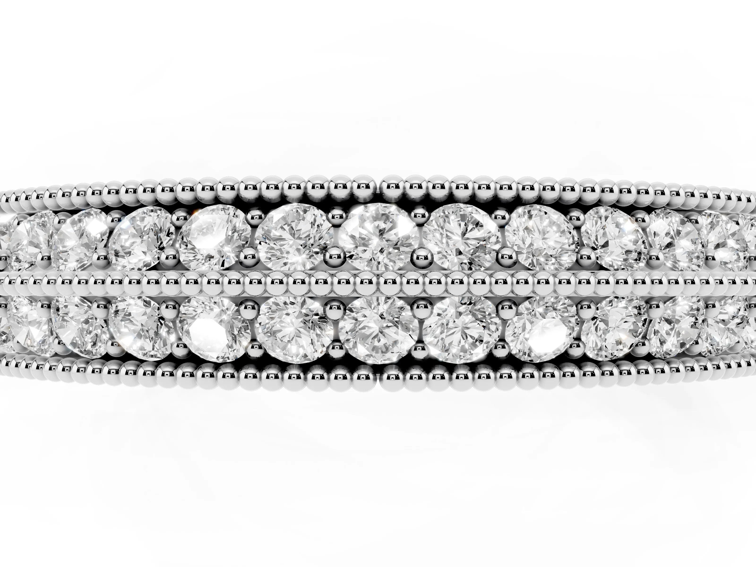 Round Diamond Milgrain Pavé Eternity Band Set in White gold