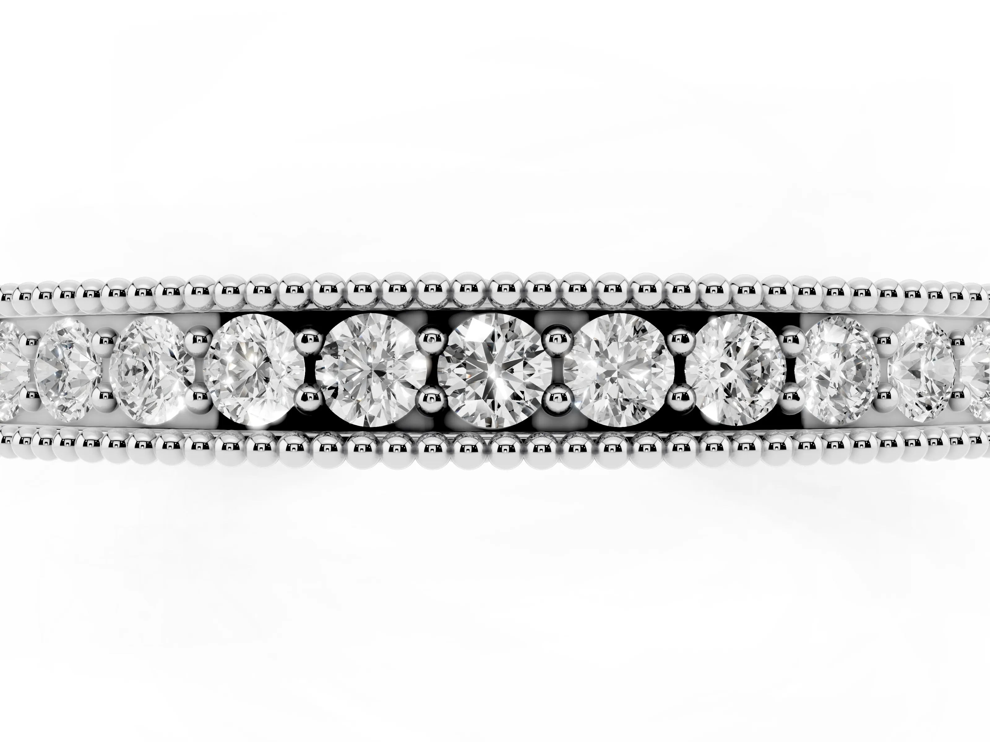 Round Diamond Eternity Band Set in Silver with Milgrain Channel Edges