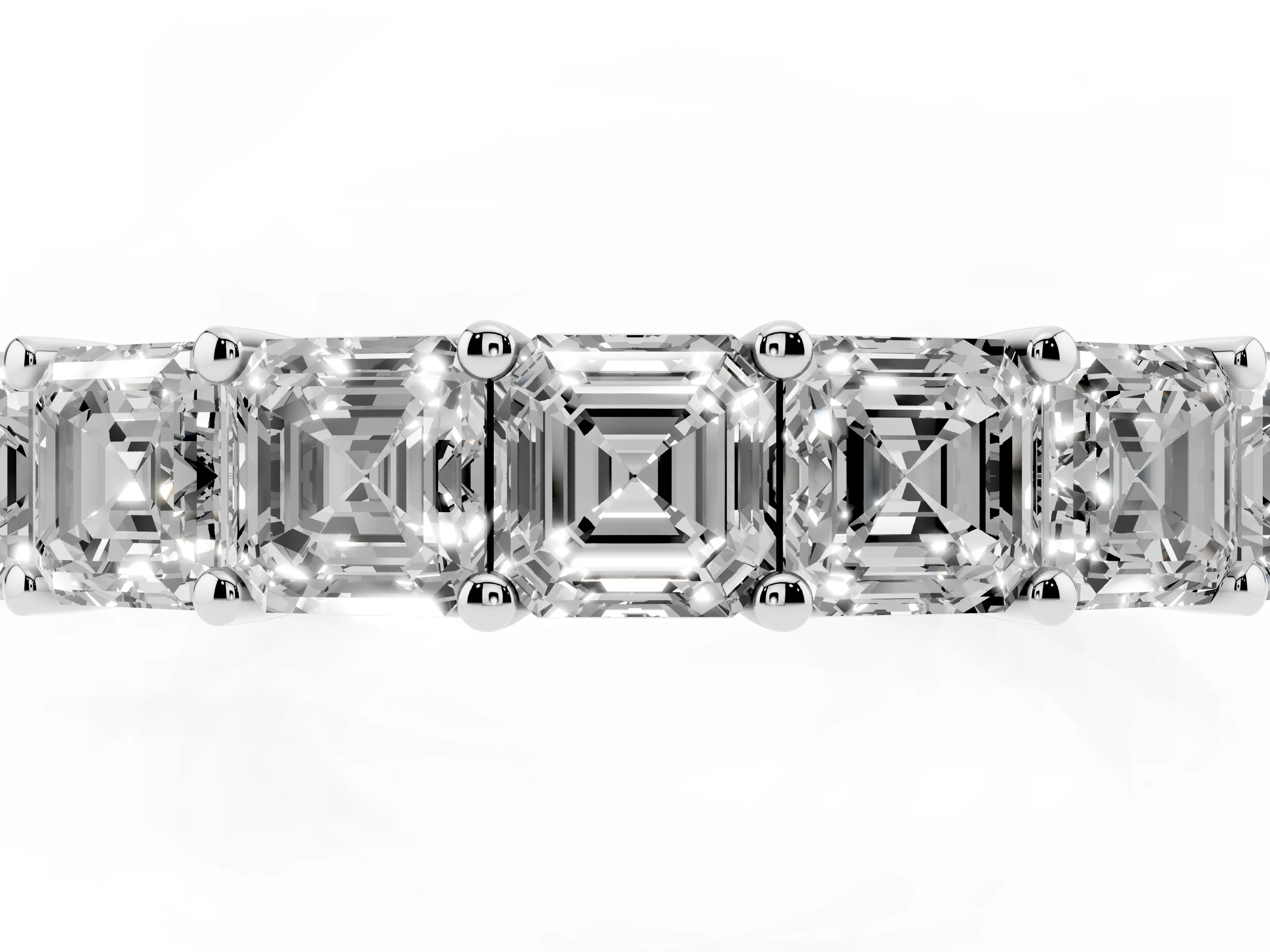 Asscher Cut Diamond Half Eternity Band Set in Silver with Shared Prong Setting