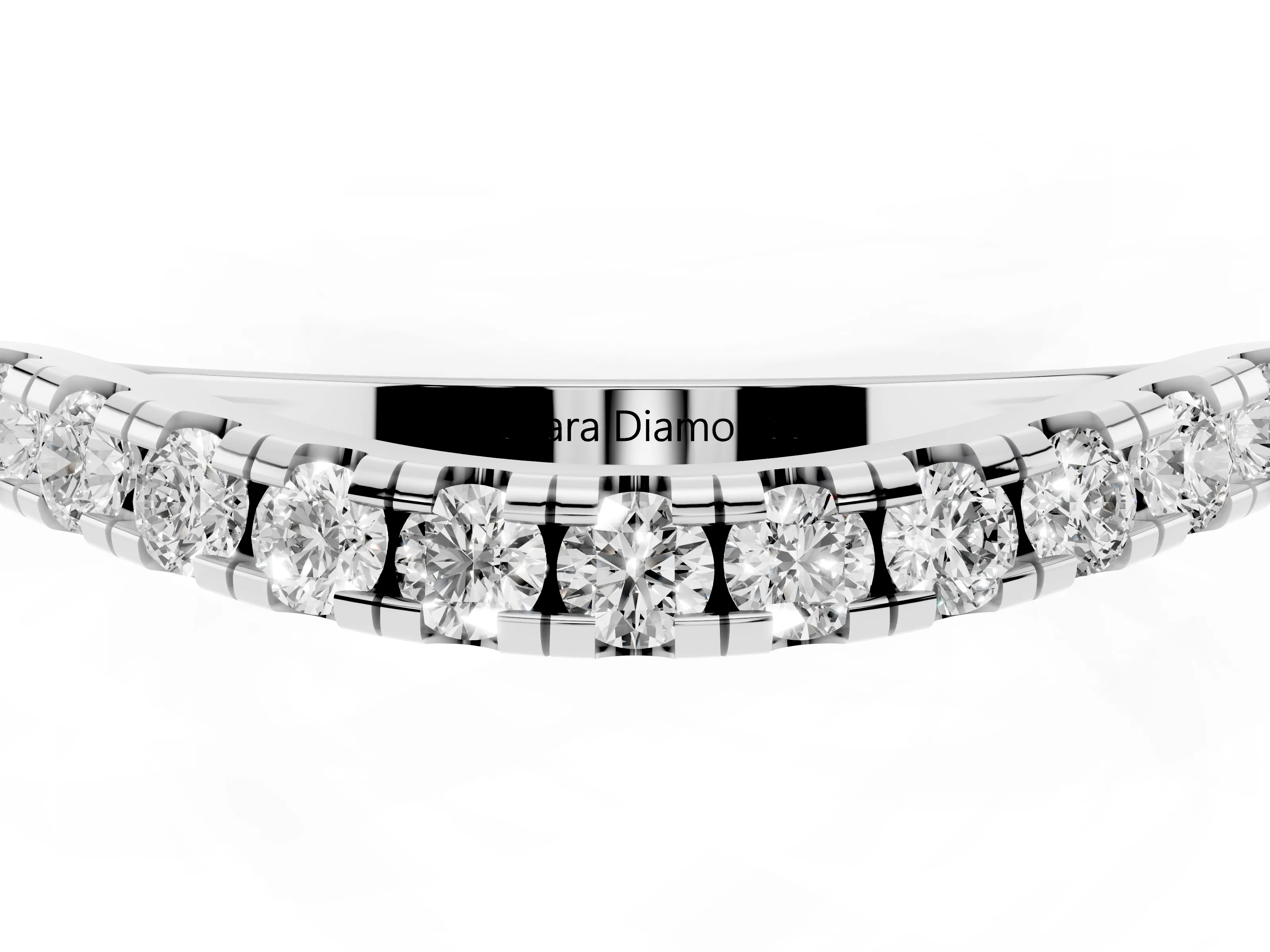 Round Diamond Classic Half Eternity Band Set in Silver with Pavé Shared Prongs