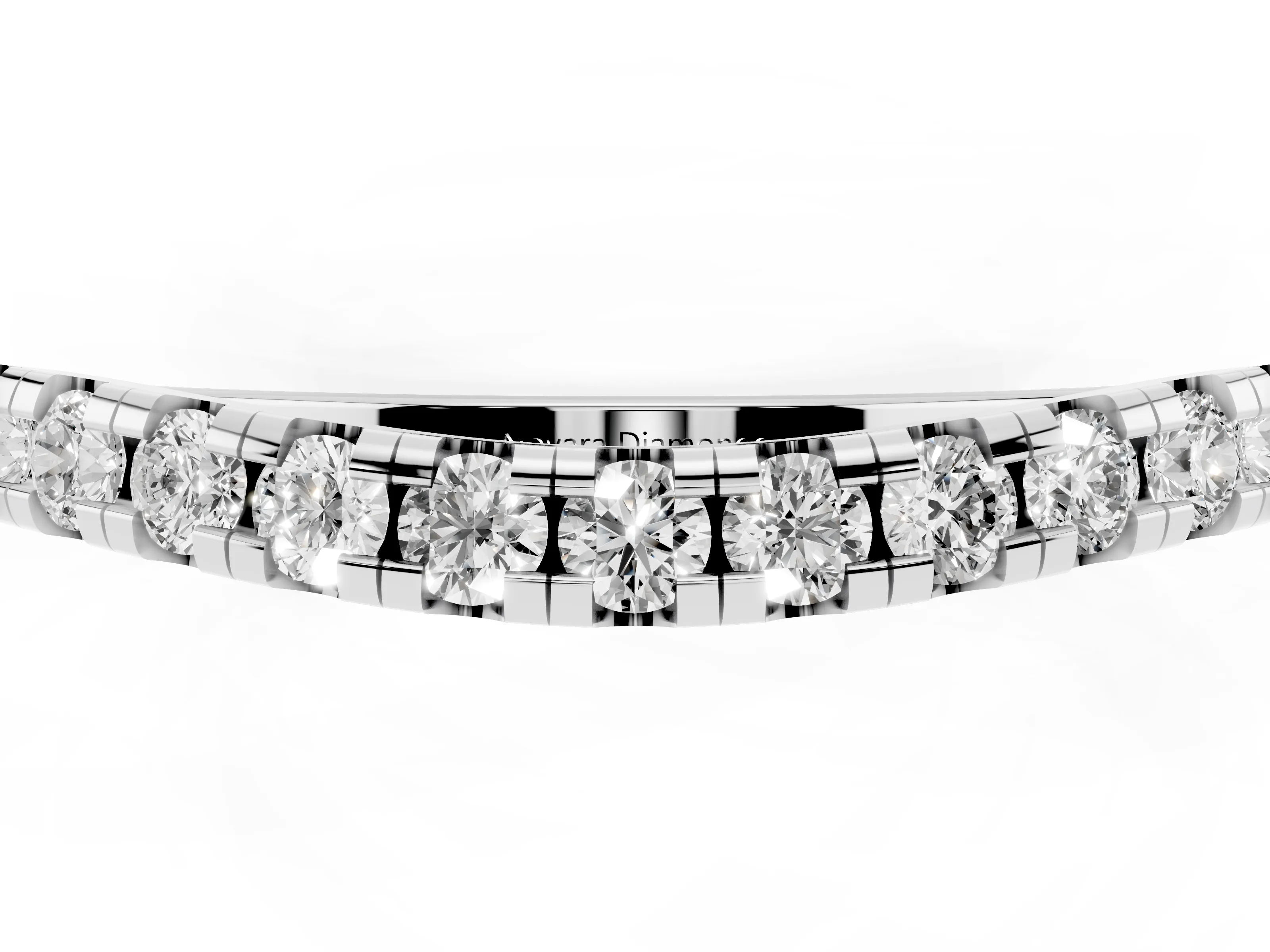 Round Diamond Curved Band Set in Silver with Pavé Shared Prong Row