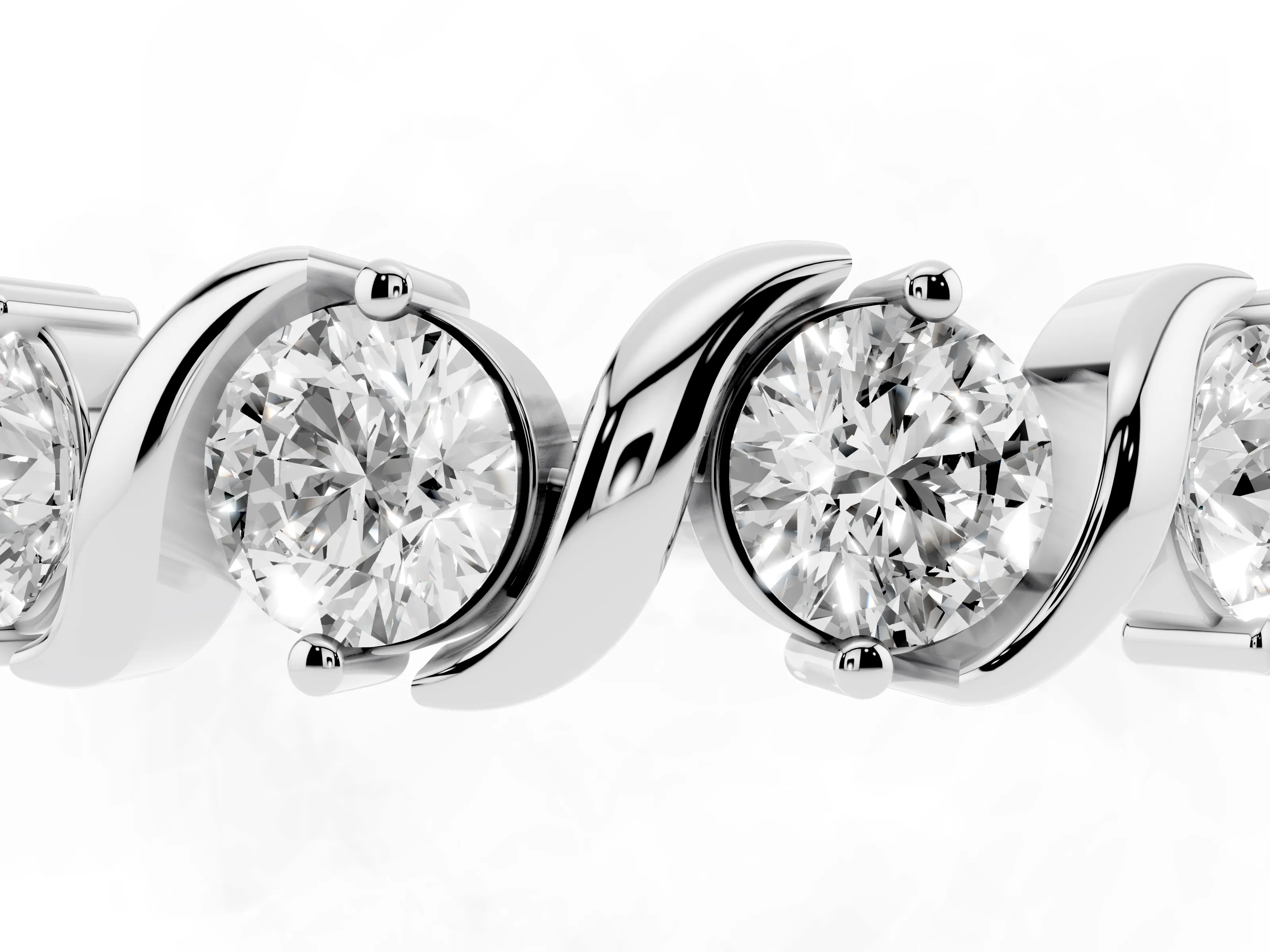 Round Diamond Six-Stone Wave Band Set in Silver with Shared Prong Setting