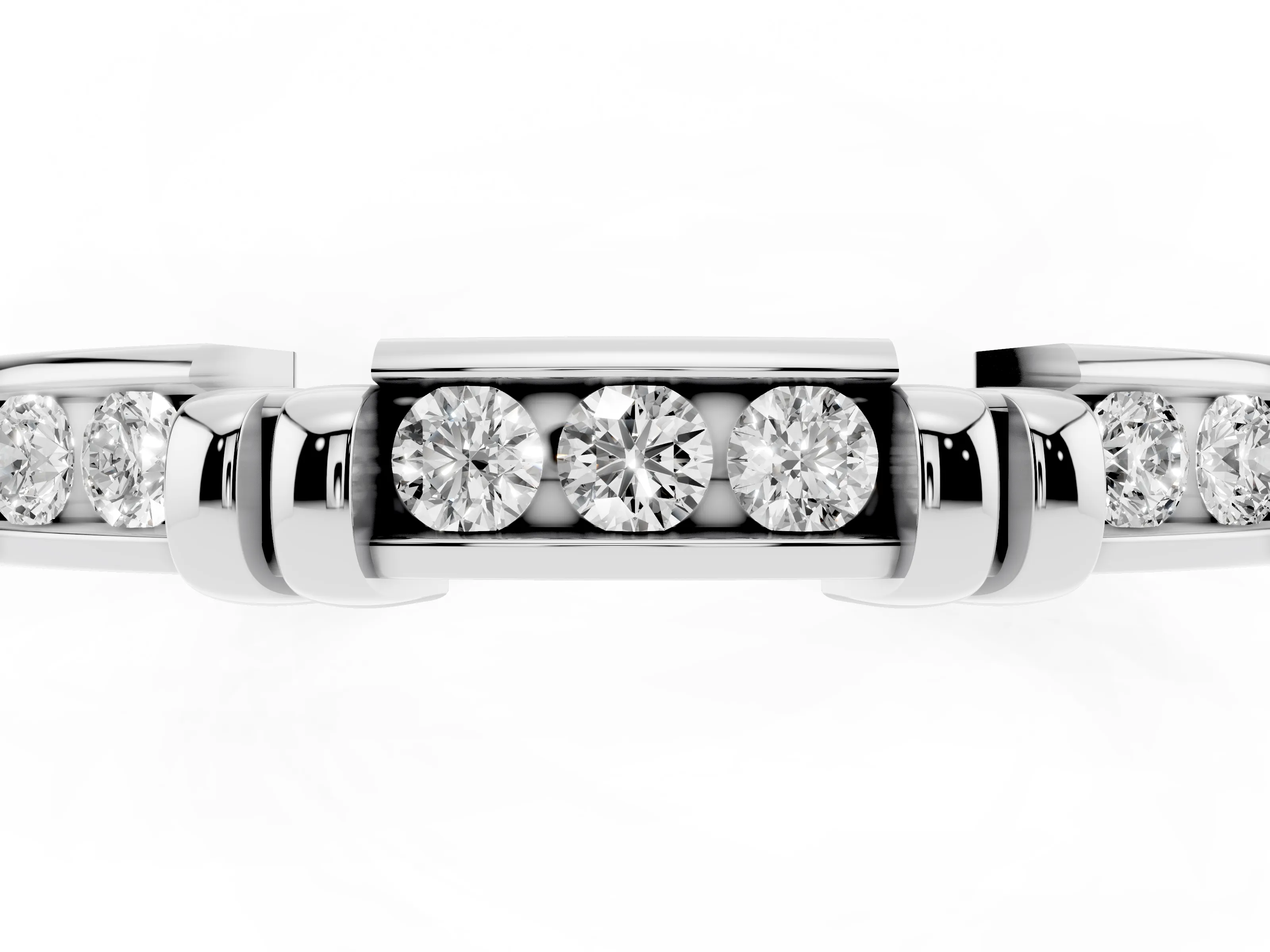 Round Diamond Half Eternity Band Set in Silver with Channel and Bar Prong Setting