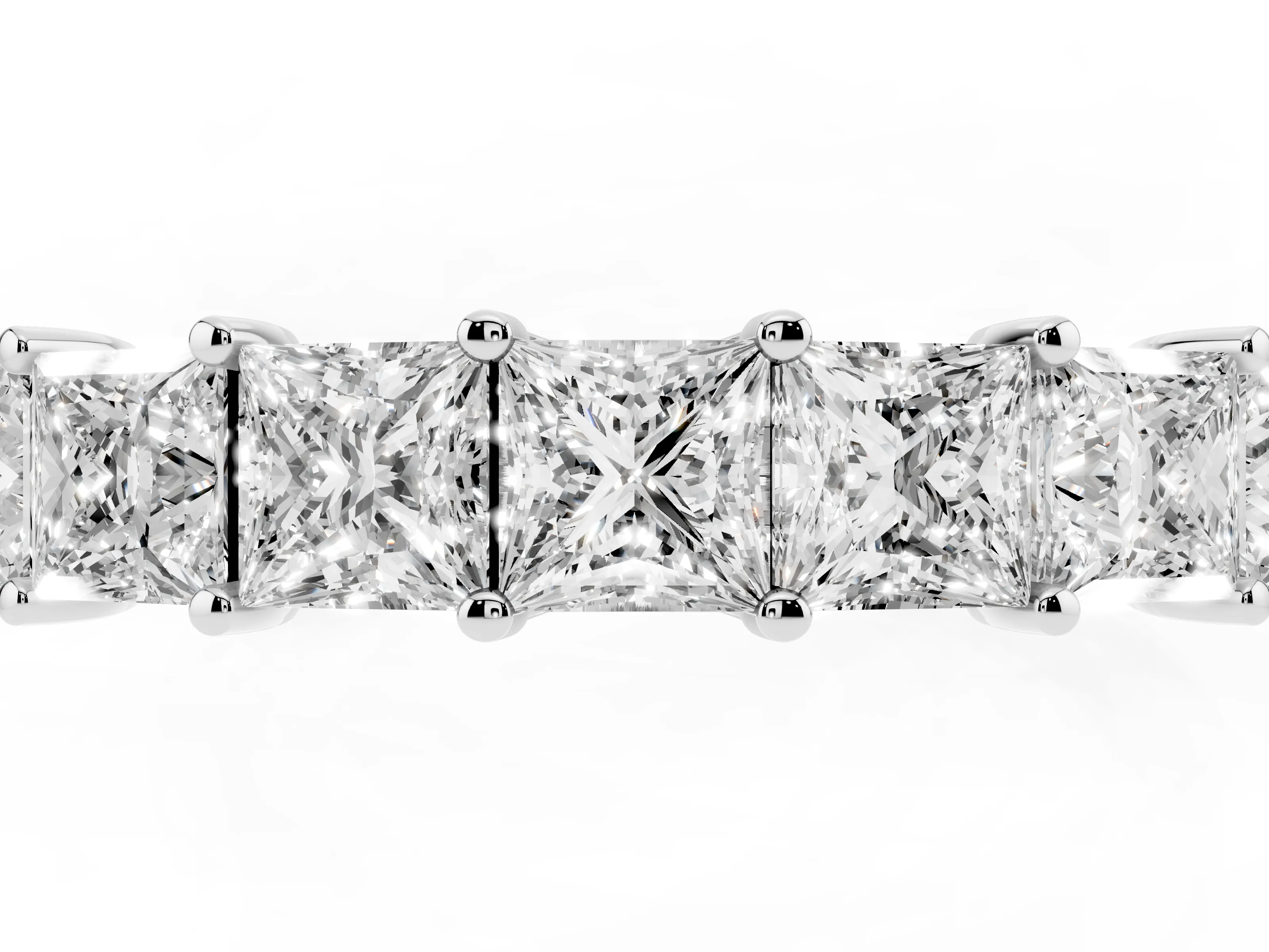 Princess Cut Diamond Channel Eternity Band Set in Silver with Prong Detailing
