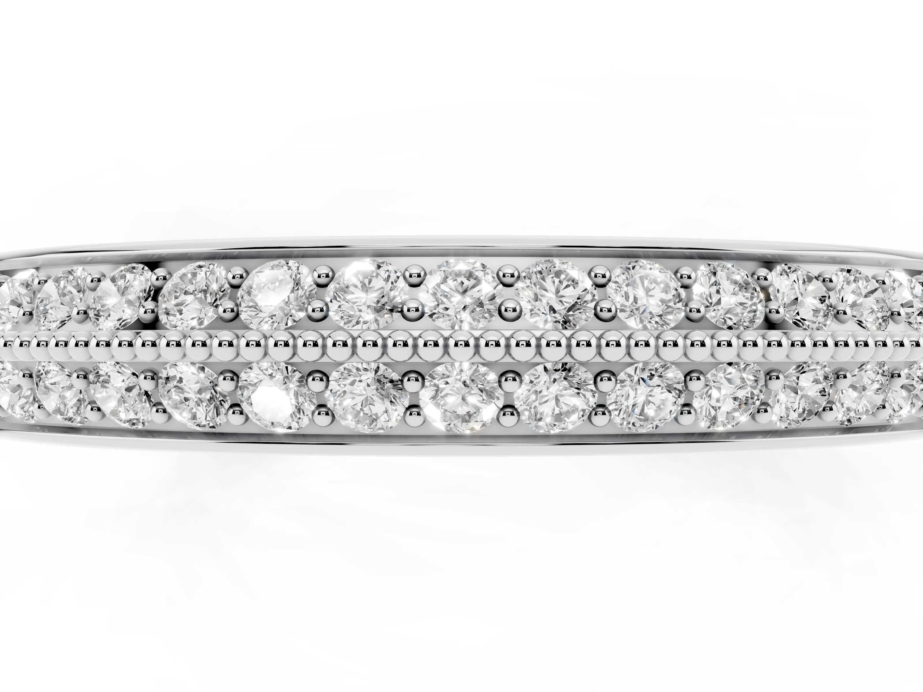 Round Diamond Pavé Eternity Band Set in Platinum with Milgrain Edging