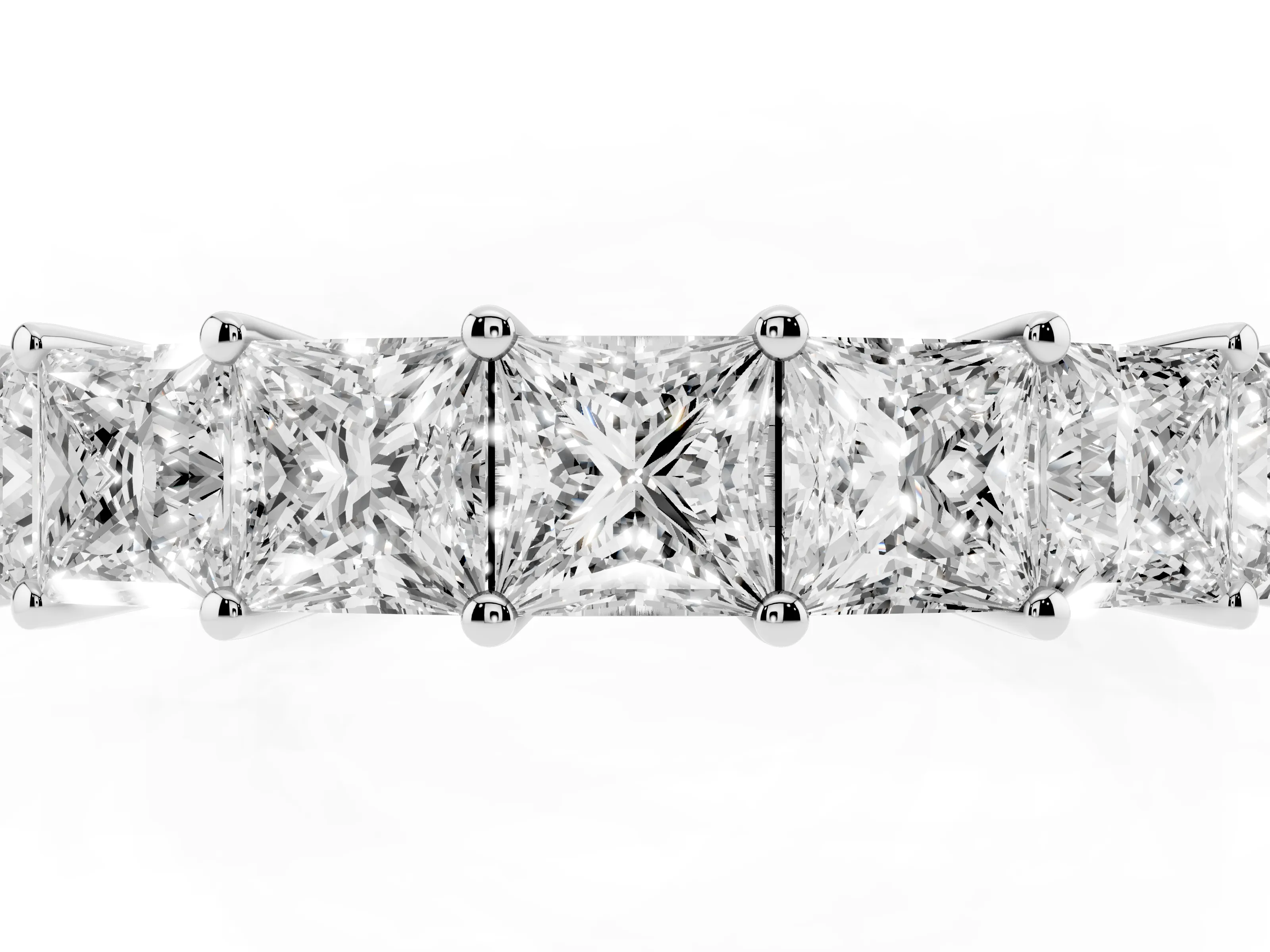 Princess Cut Diamond Half Eternity Band Set in Silver with Shared Prong Setting