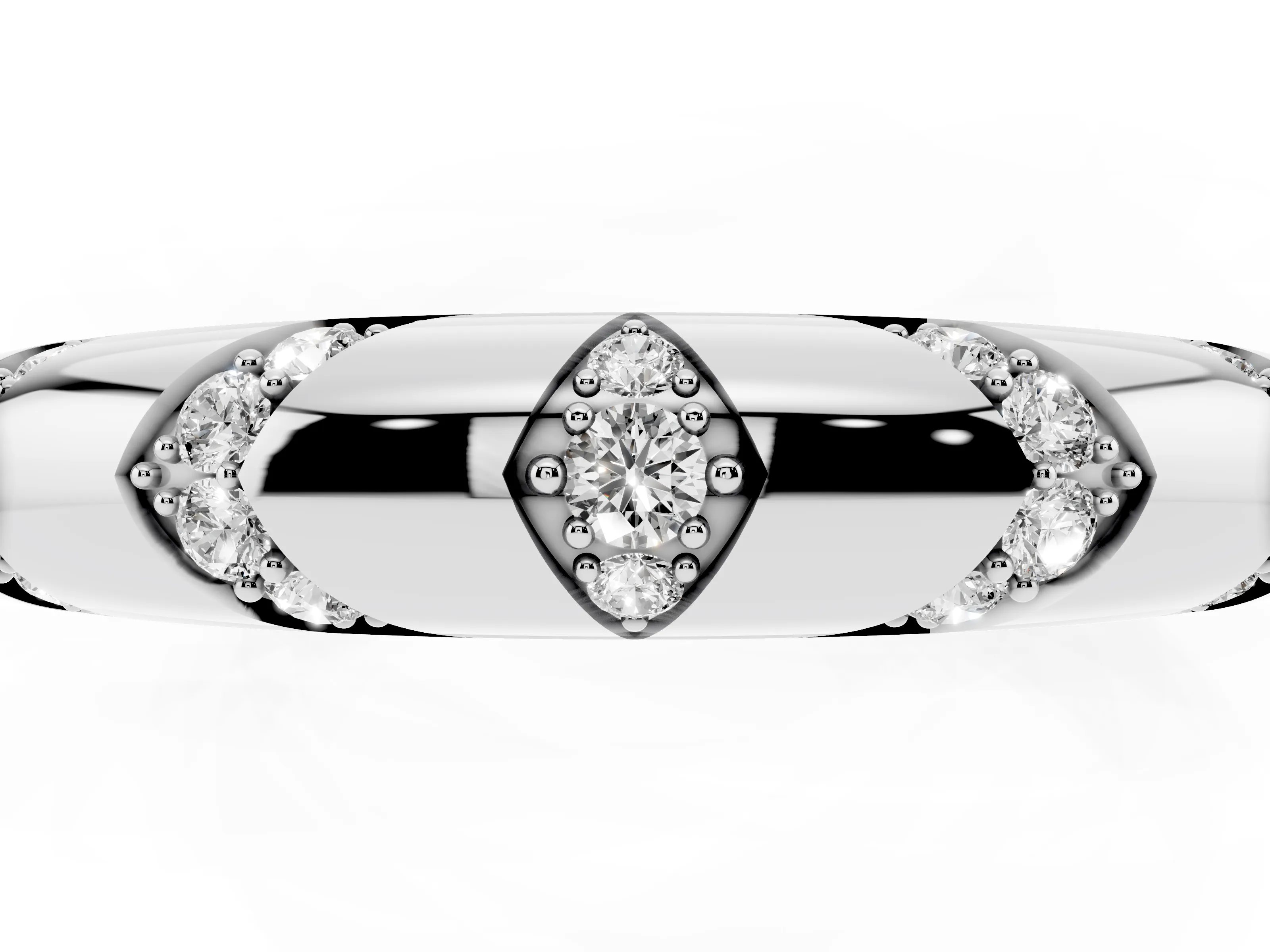 Round Diamond Curved Band Set in White gold with Channel and Bezel Setting