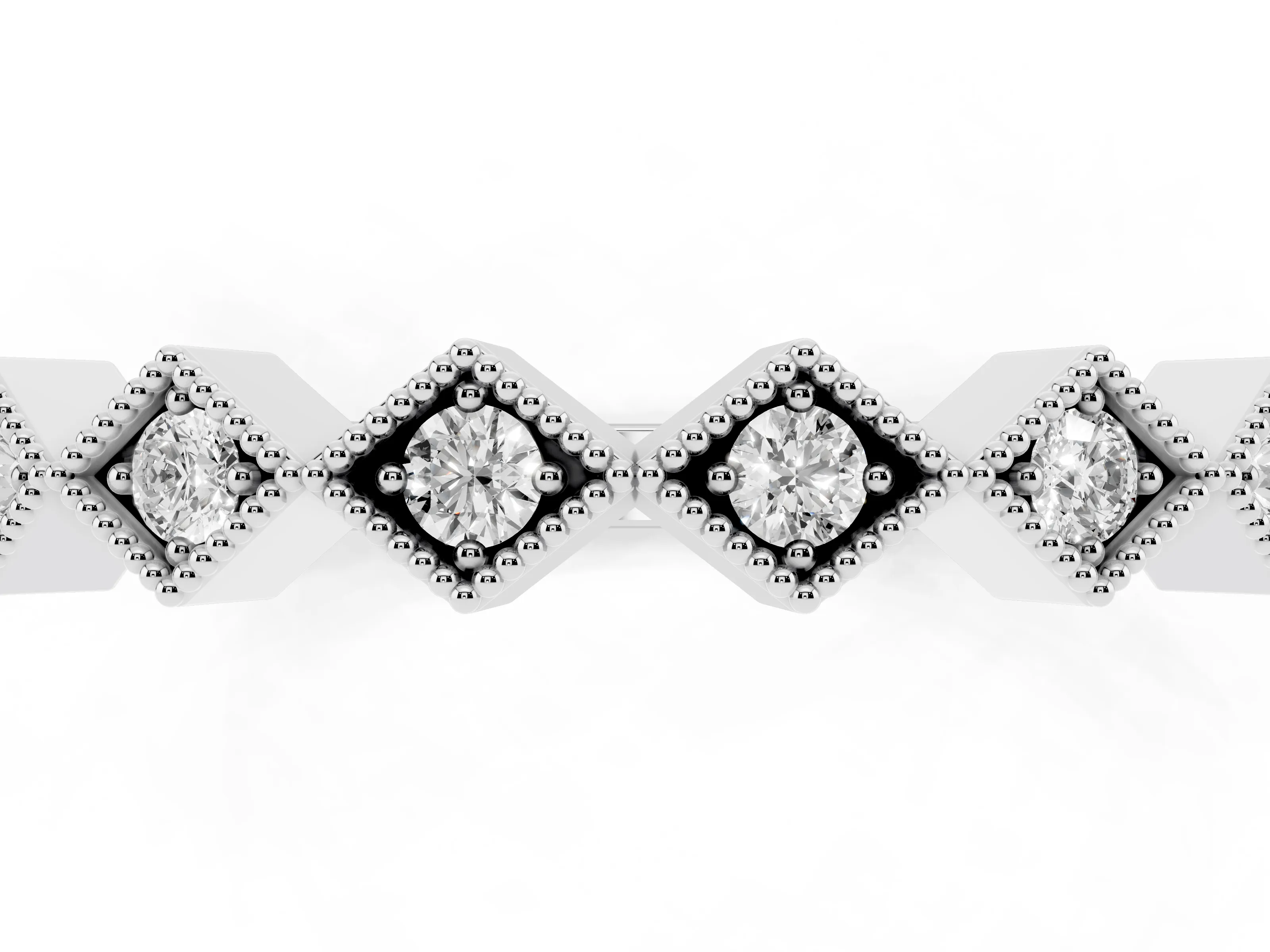Round Cut Diamond Geometric Stackable Band Set in Silver with Milgrain Bezel Setting