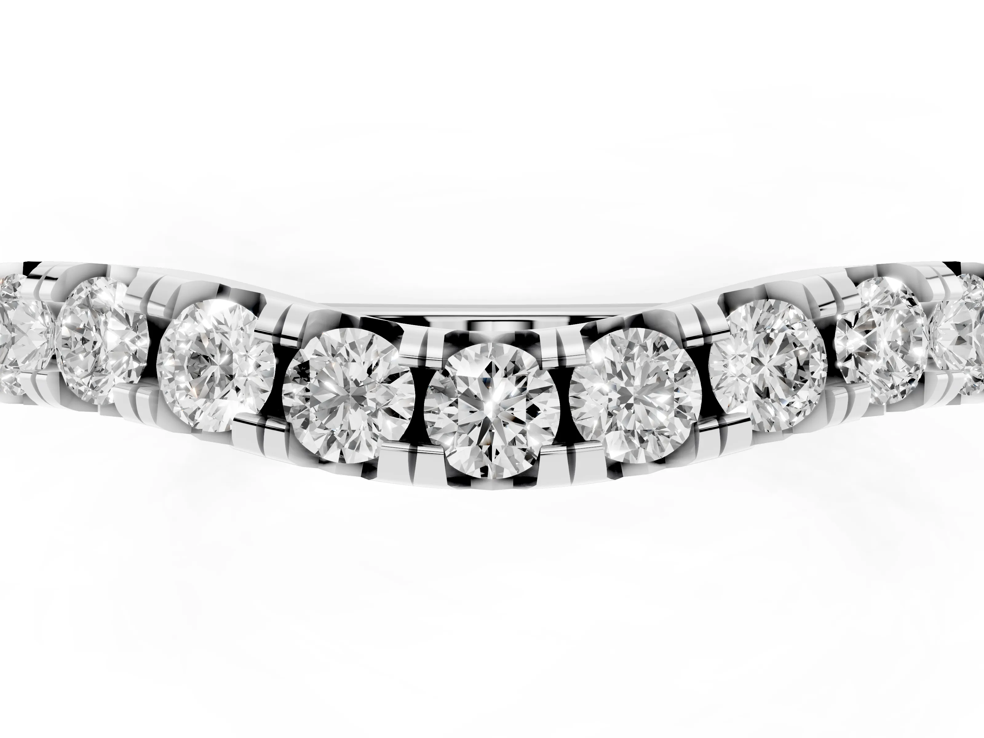 Round Diamond Curved Pavé Wedding Band Set in Silver with Shared Prongs