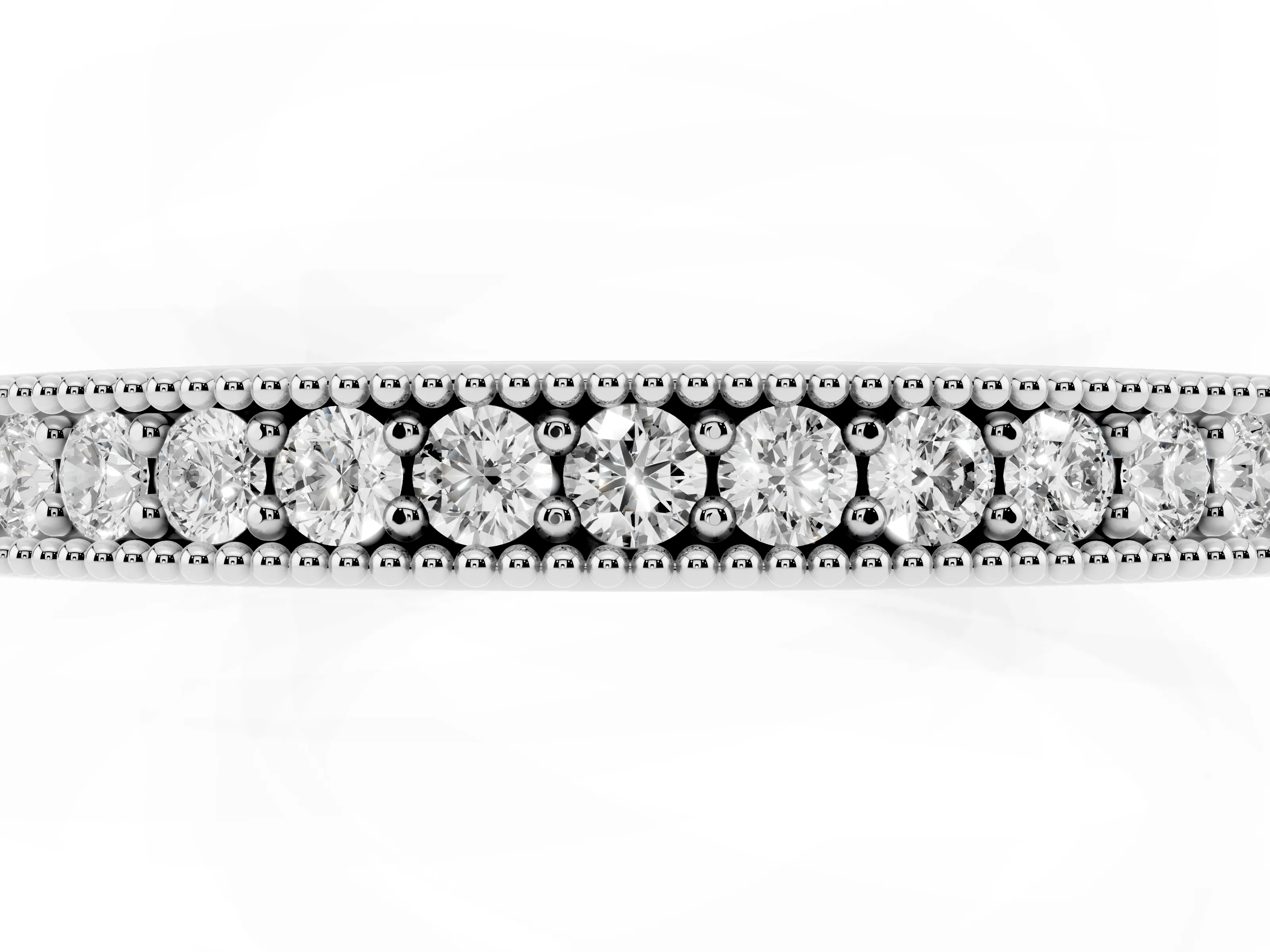 Round Diamond Pavé Eternity Band Set in Silver with Milgrain Edge Trim