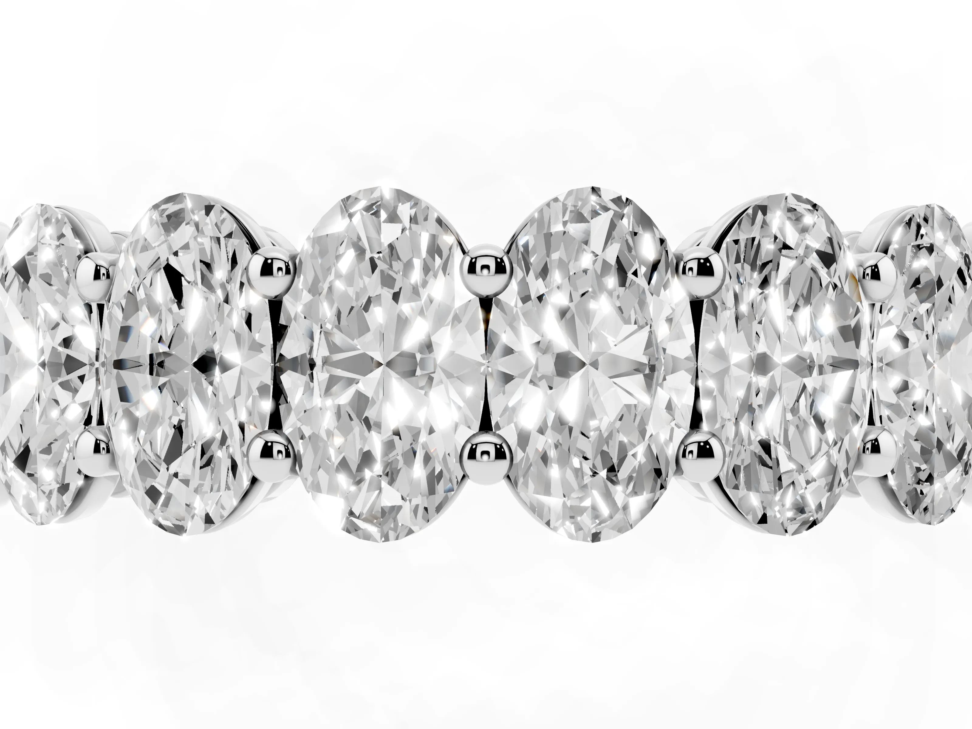 Oval Diamond Eternity Band Set in Silver with Prong Setting