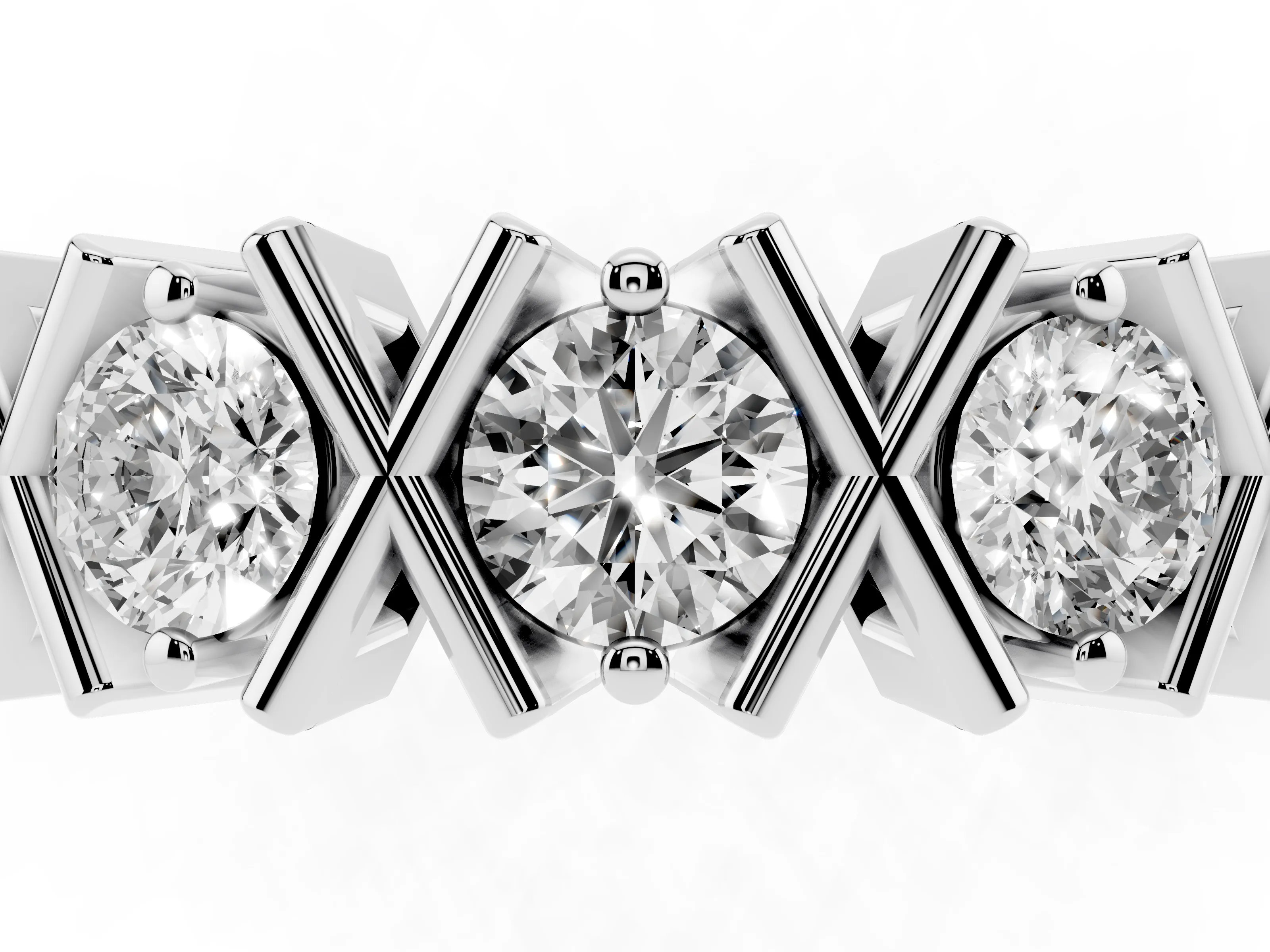 Round Diamond Channel Band Set in Silver with X-Prong Detail