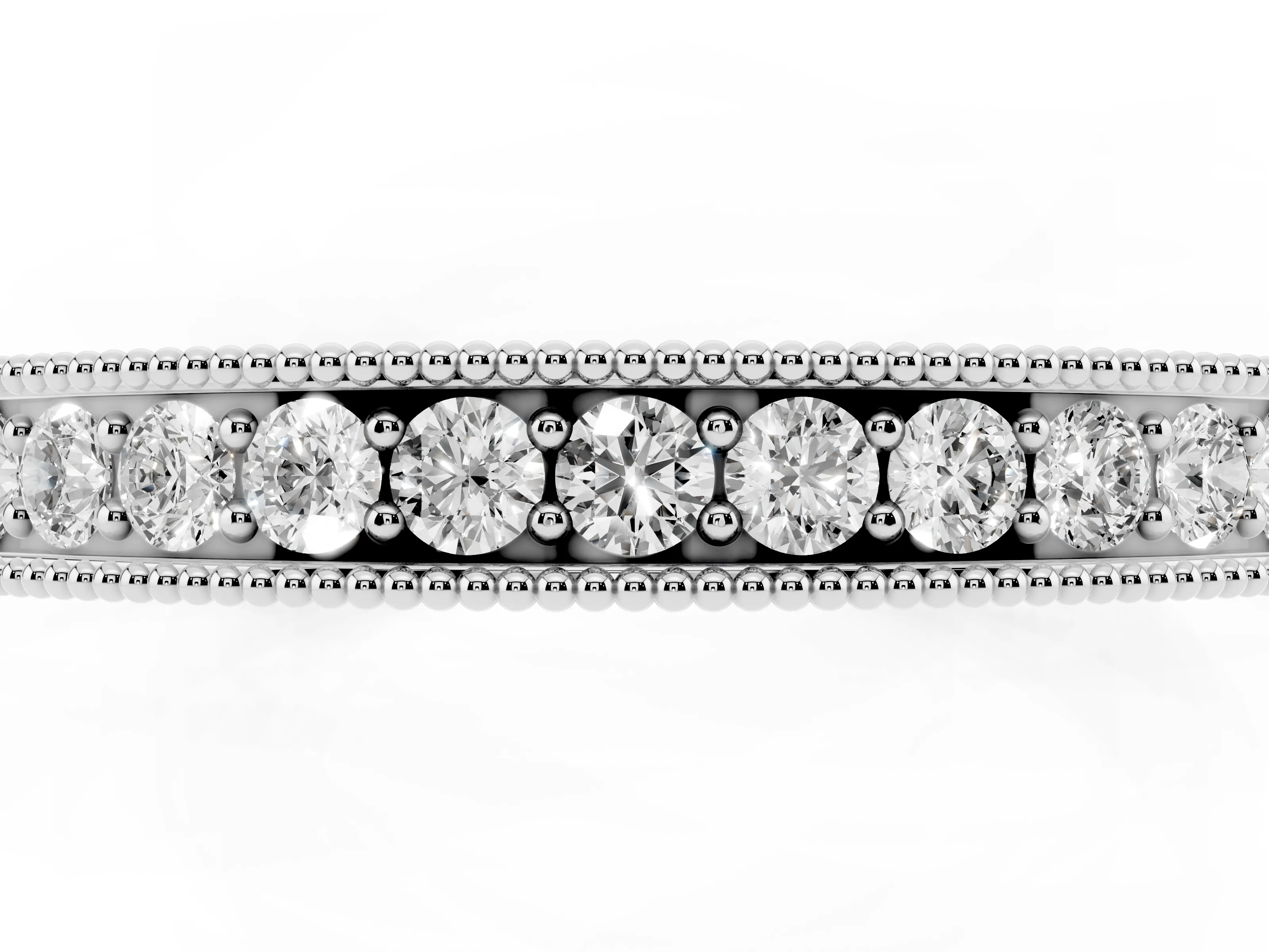 Round Diamond Channel Eternity Band Set in Platinum with Milgrain Border and Smooth Channel Top