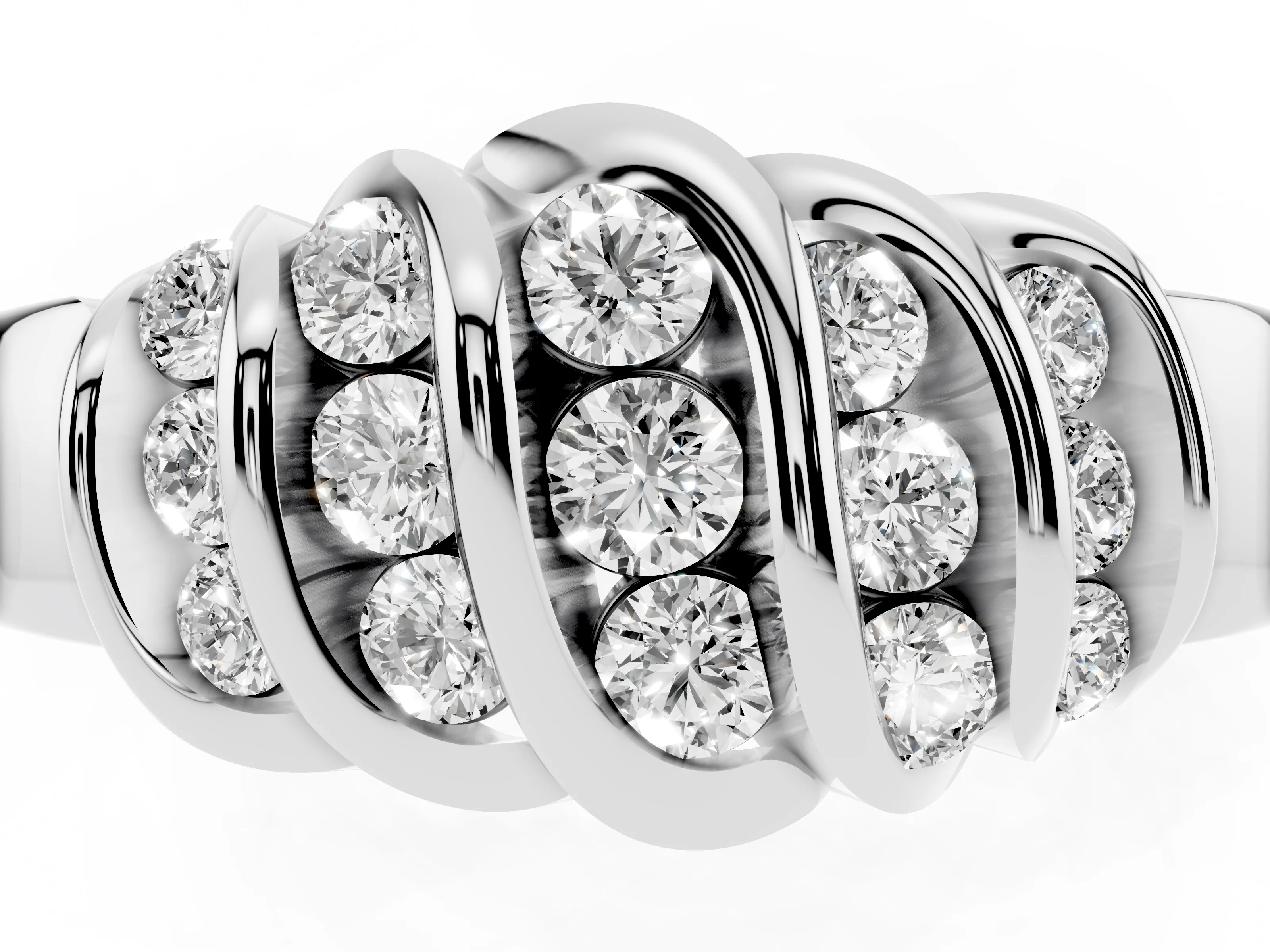 Round Diamond Multi-Row Crossover Band Set in Silver with Polished Curves