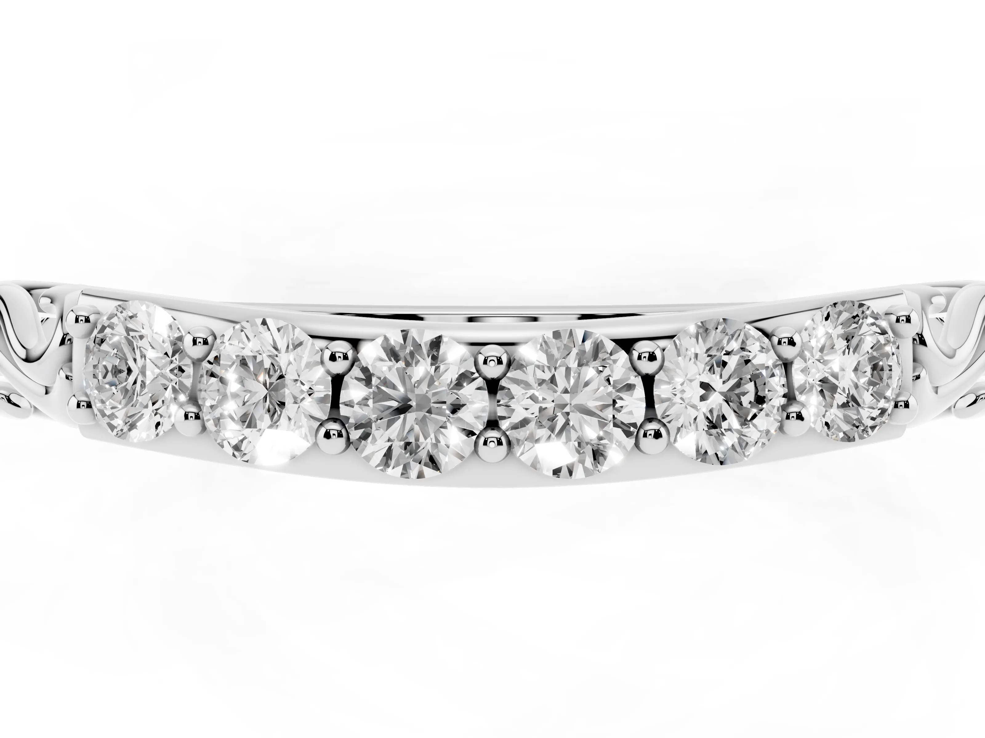 Round Diamond Bar Set Eternity Band Set in Silver with Filigree Sides