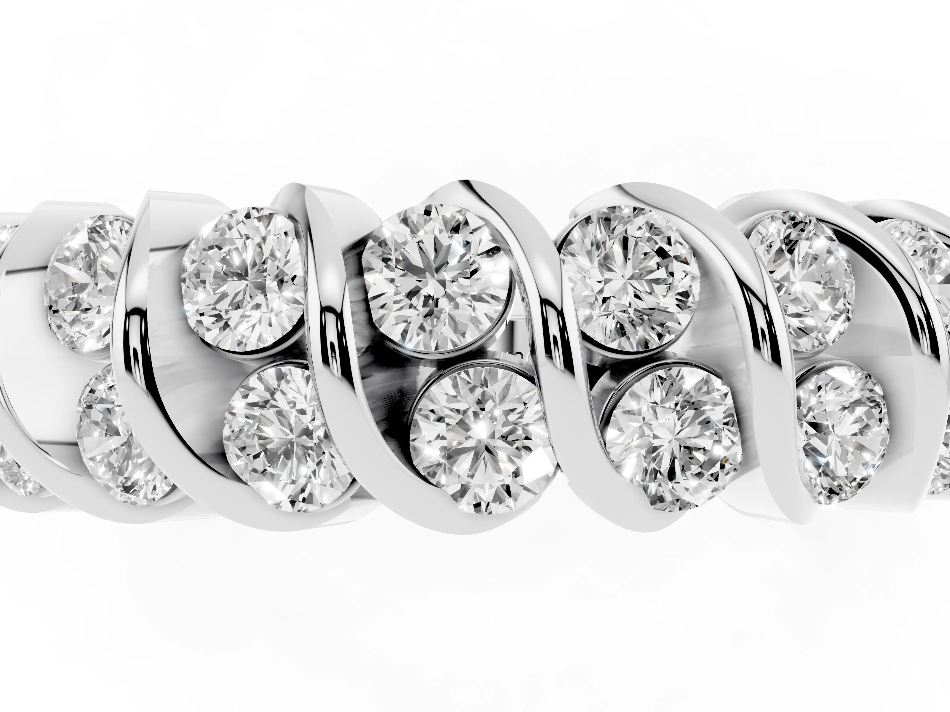 Round Diamond Structured Multi-Row Band Set in Silver with Polished Channel Setting