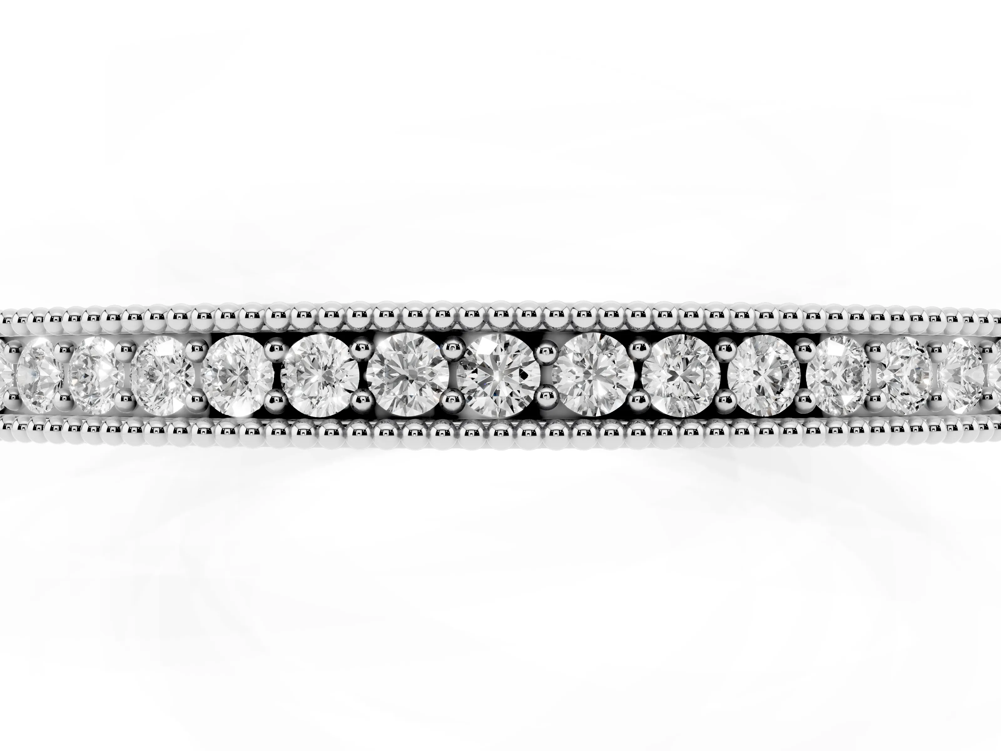 Round Cut Diamond Pavé Eternity Band Set in White gold with Beaded Milgrain Edge