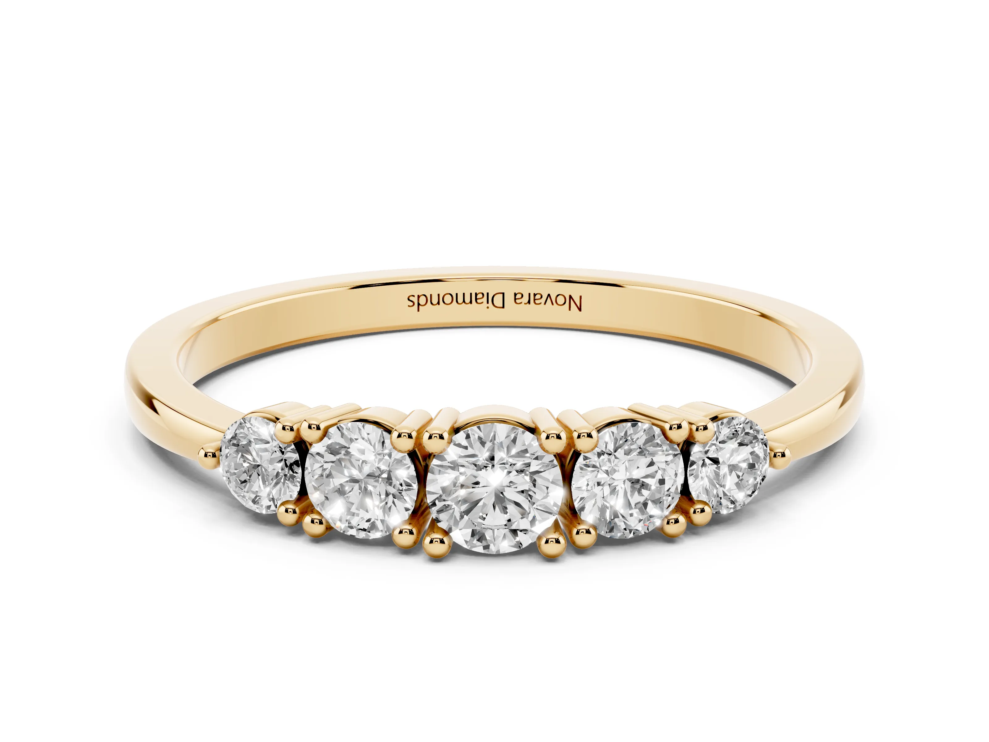 Round Diamond Half Eternity Band Set in Yellow gold with Prong Setting