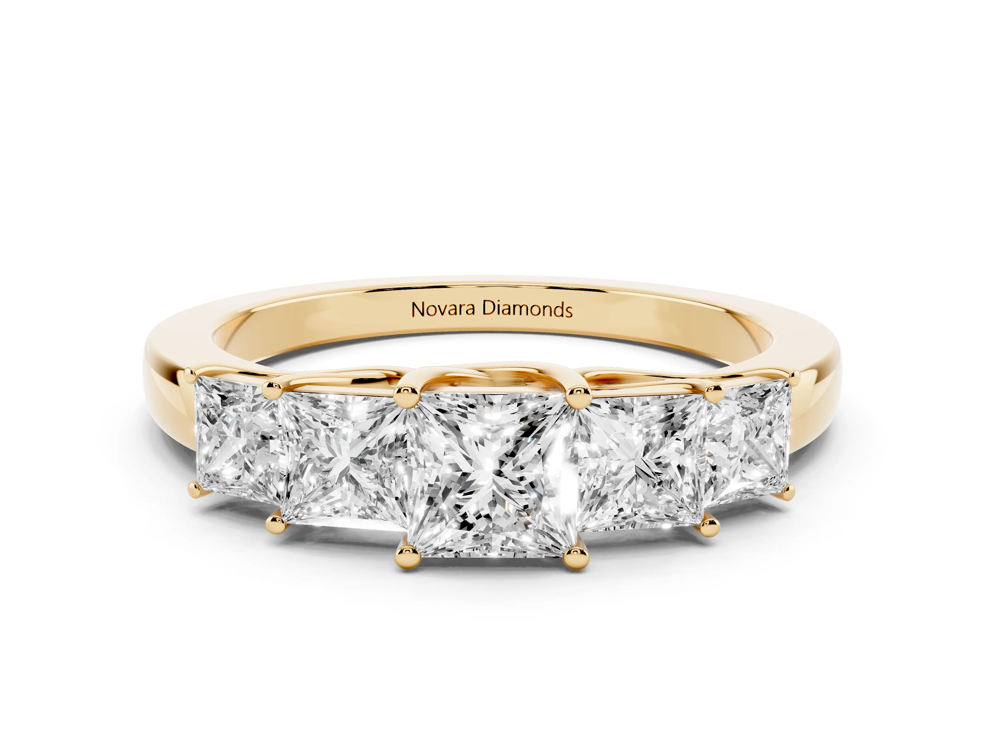 Princess Cut Diamond Five-Stone Ring Set in Yellow gold with Individual Prong Settings