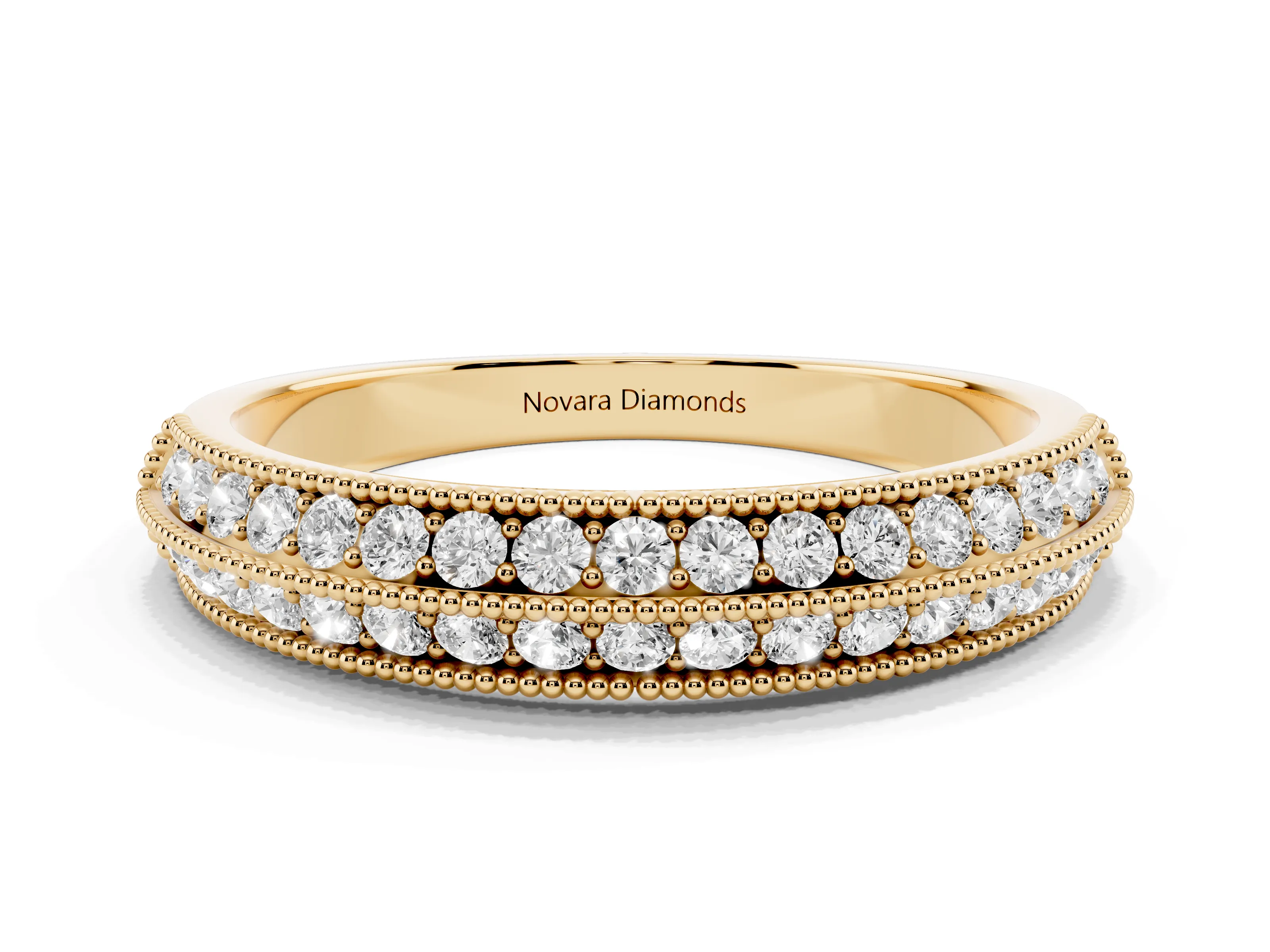 Round Diamond Milgrain Pavé Eternity Band Set in Yellow gold