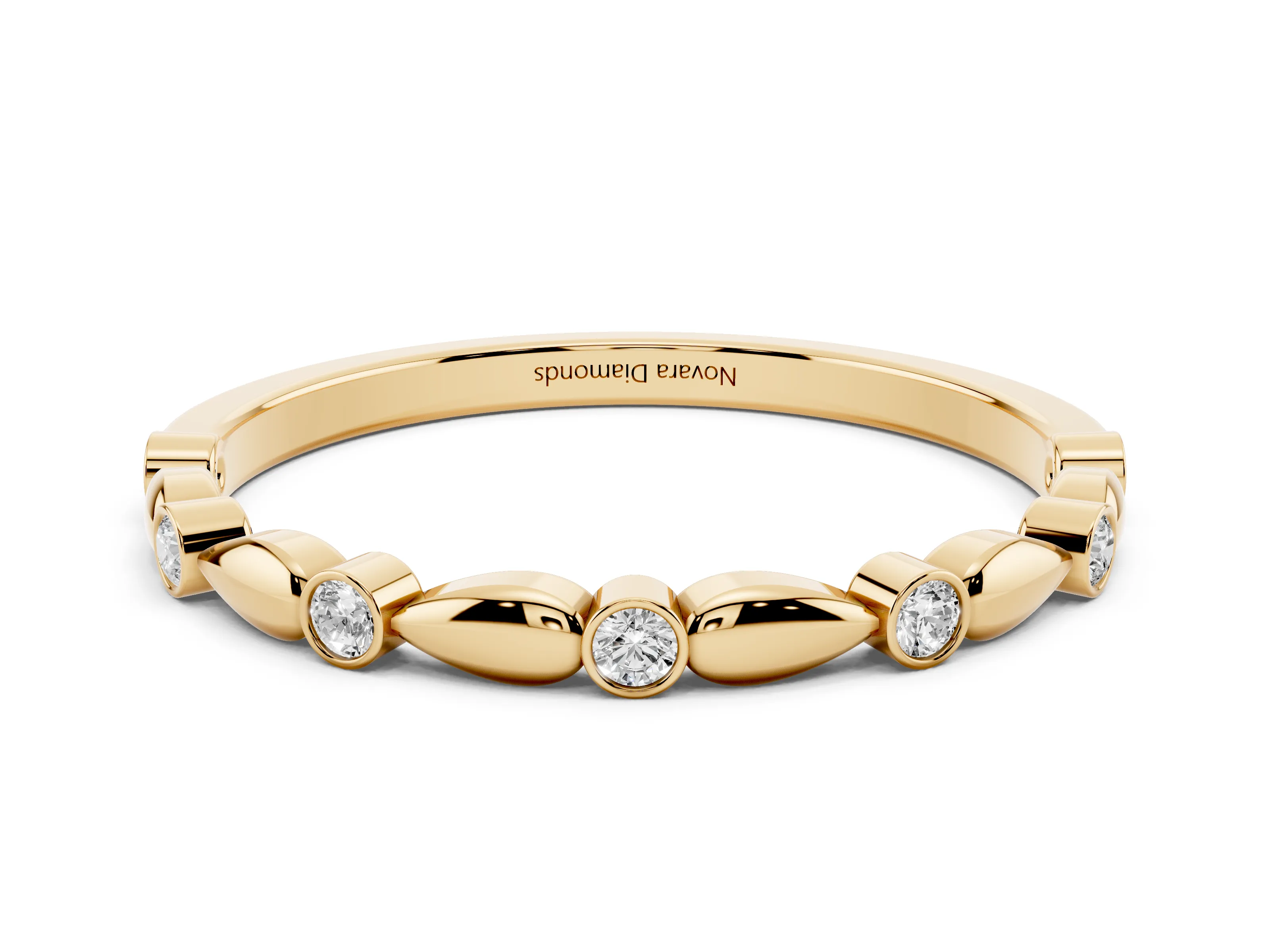 Round Diamond Eternity Band Set in Yellow gold with Bezel Setting and Marquise Metal Accents