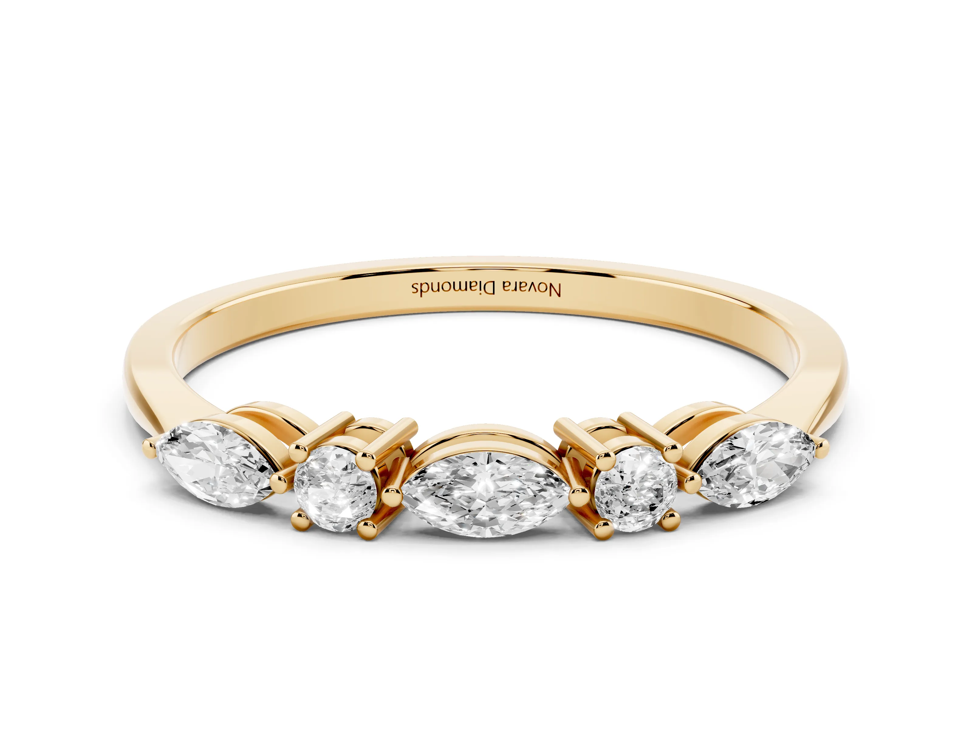 Round Diamond Five-Stone Half Eternity Band Set in Yellow gold with Prong Setting